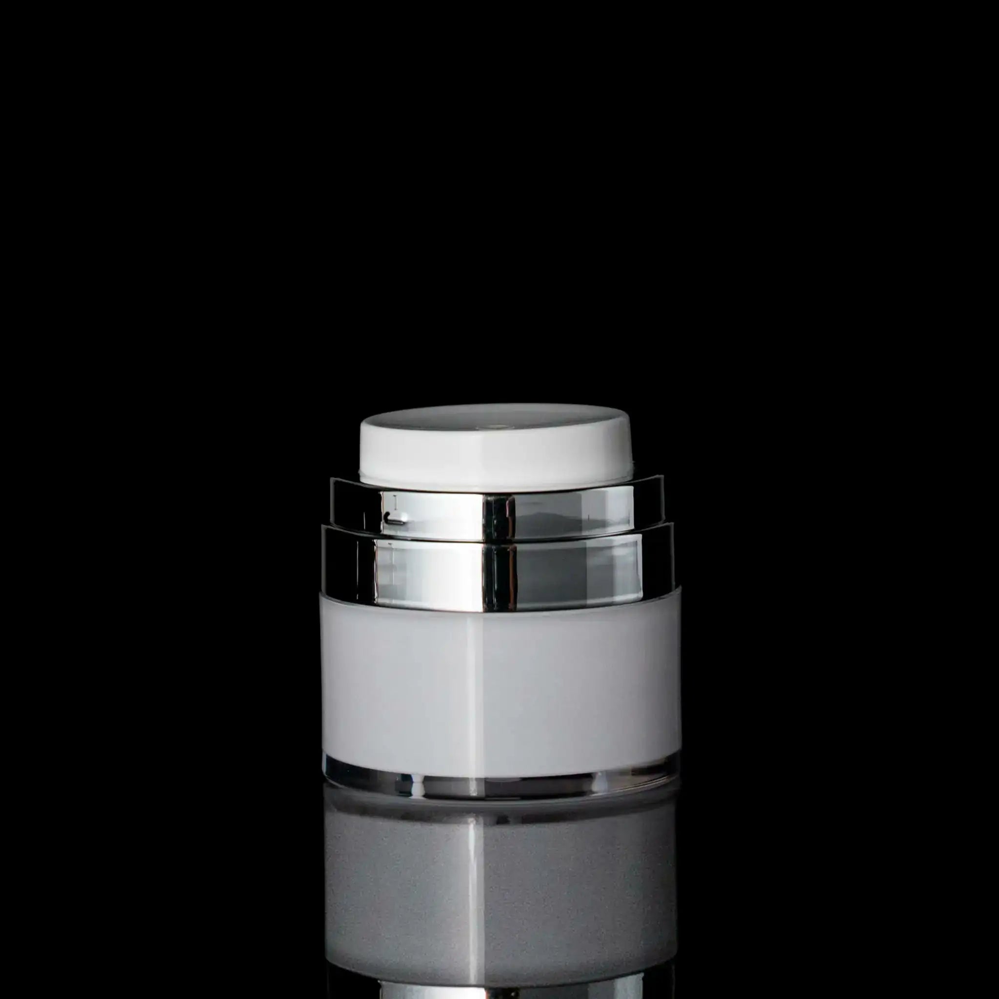 Echo 15 ML Airless Jar Shiny Silver Collar - Cosmetic Packaging Now
