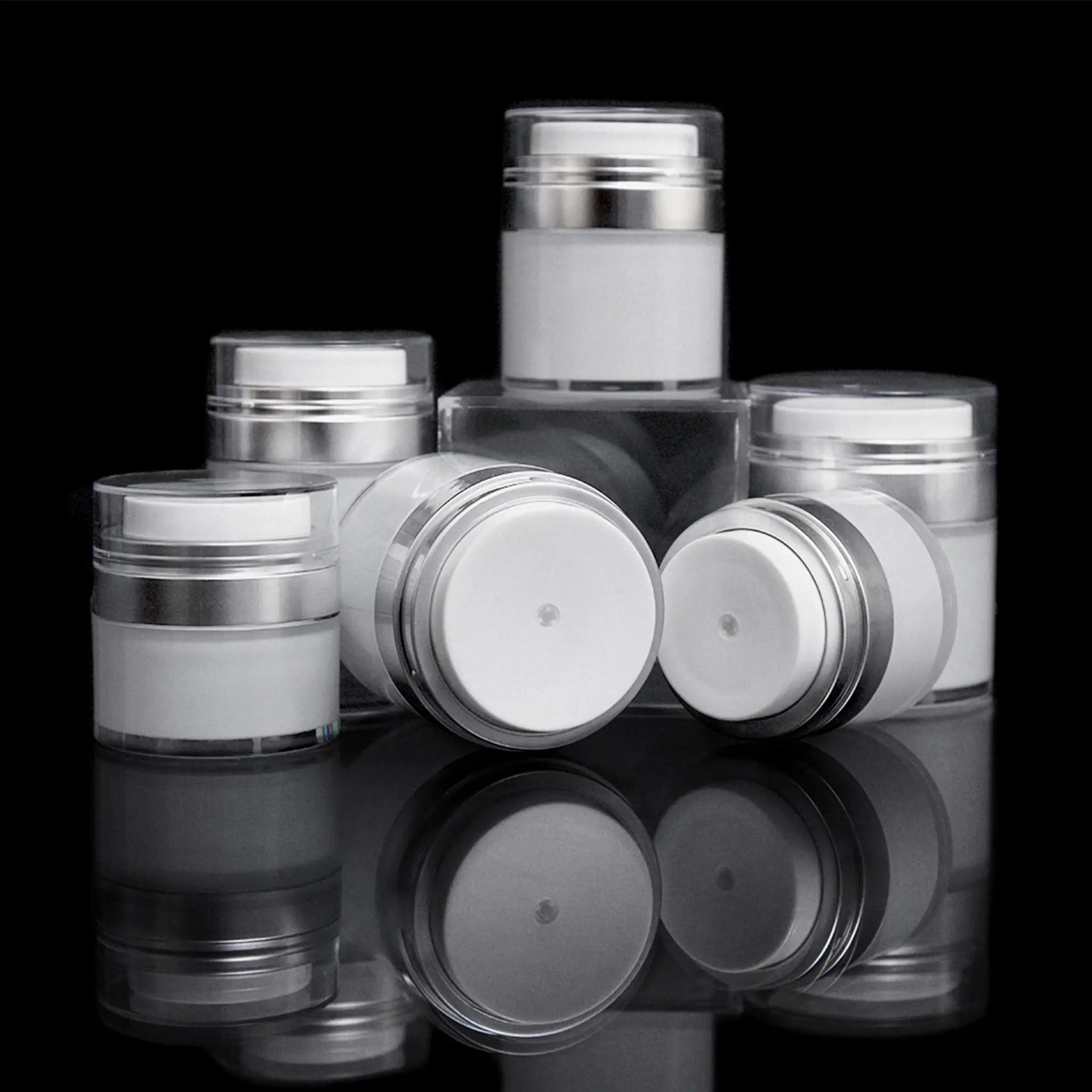 Echo 30 ML Airless Jar with Matte Silver Collar - Cosmetic Packaging Now