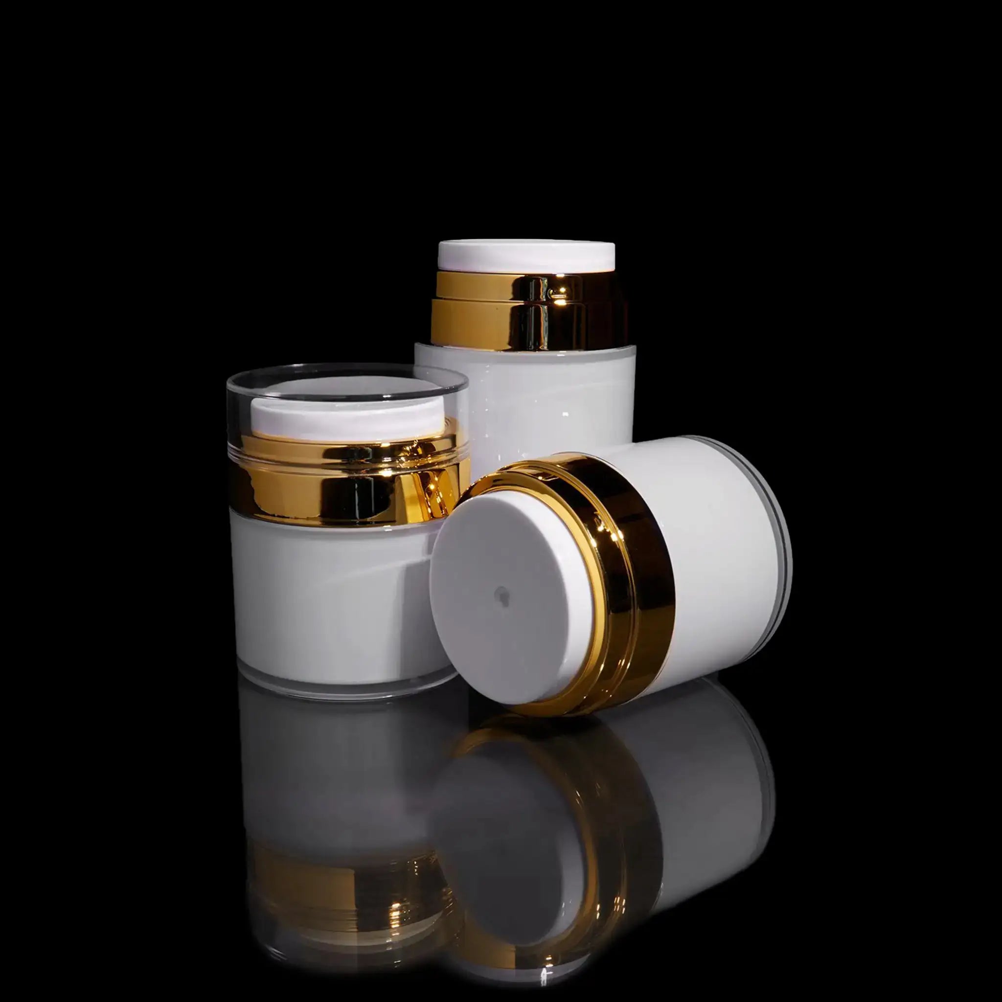 Echo 50 ML Airless Jar with Shiny Gold Collar - Cosmetic Packaging Now