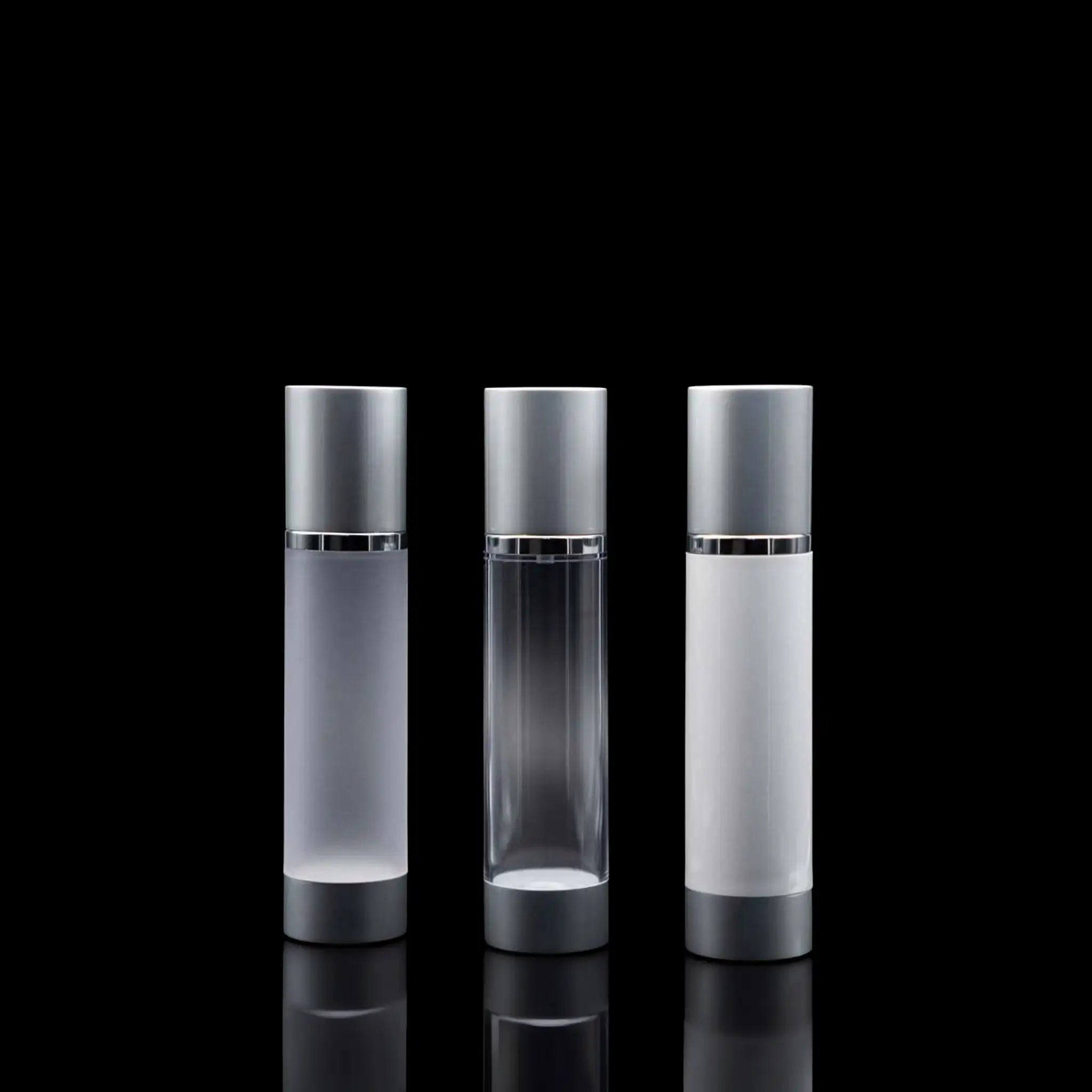 Luxe 100 ML Airless Bottle Matte Silver with Clear Bottle - Cosmetic Packaging Now