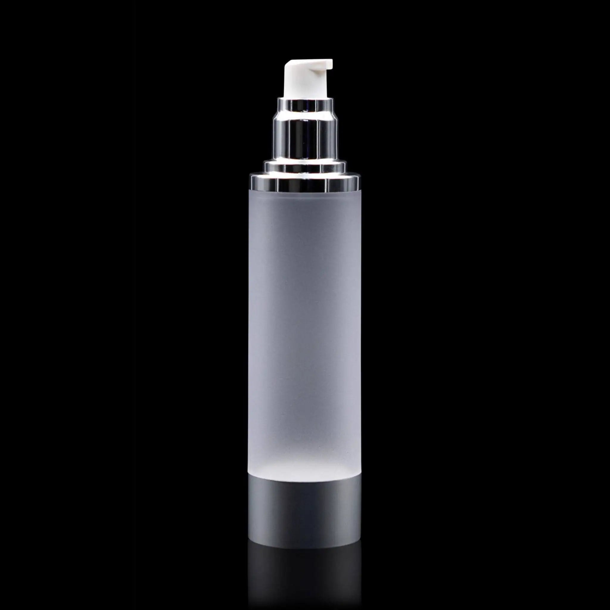 Luxe 100 ML Airless Bottle Matte Silver with Frosted Bottle - Cosmetic Packaging Now!