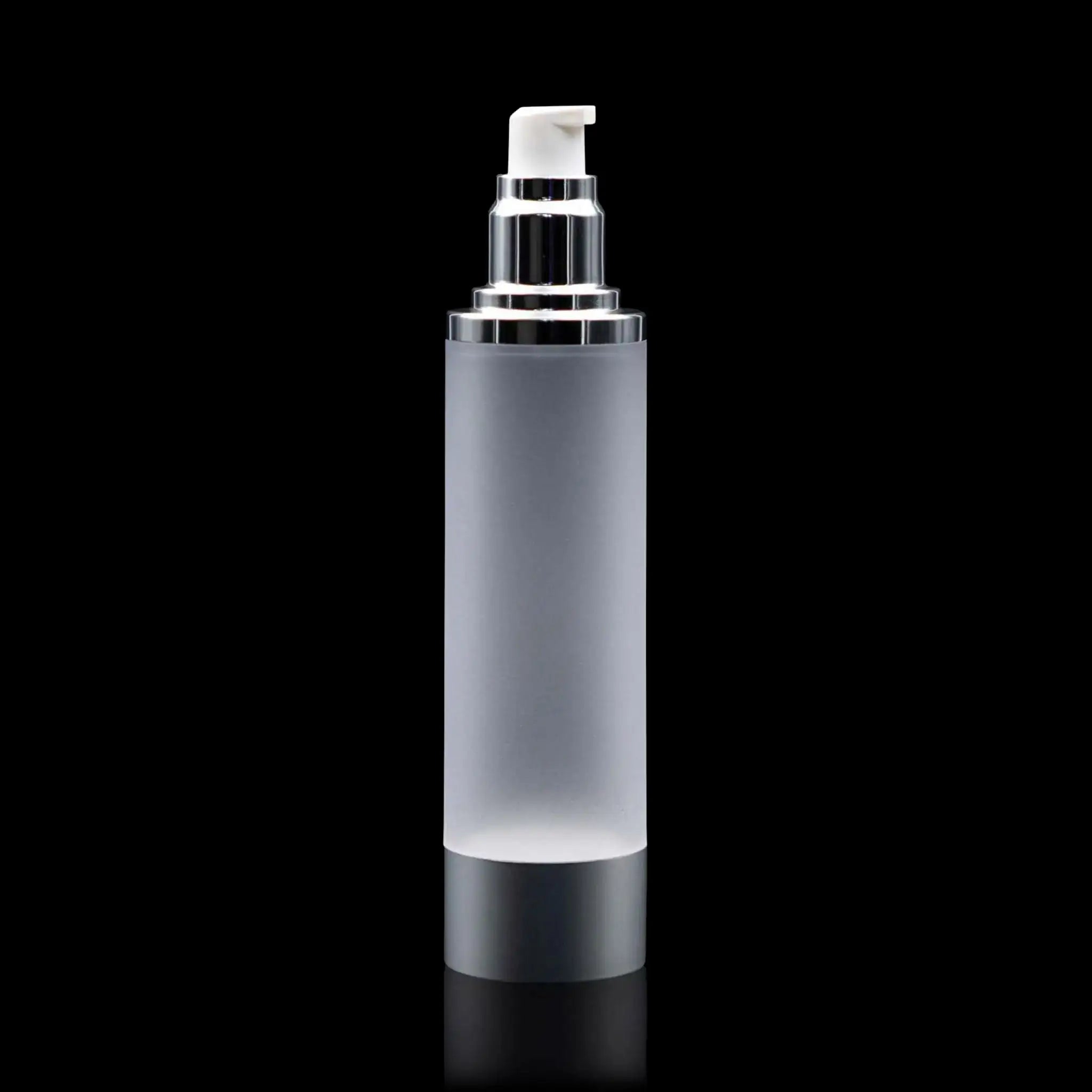 Luxe 100 ML Airless Bottle Matte Silver with Frosted Bottle - Cosmetic Packaging Now!