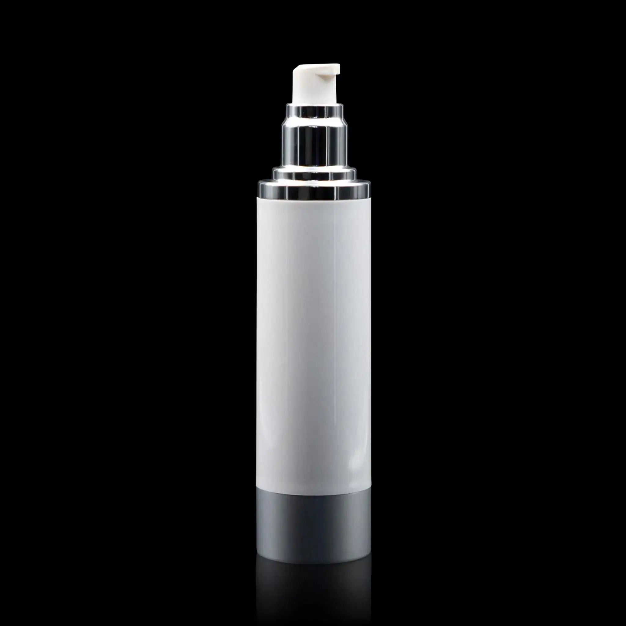 Luxe 100 ML Airless Bottle Matte Silver with White Bottle - Cosmetic Packaging Now!