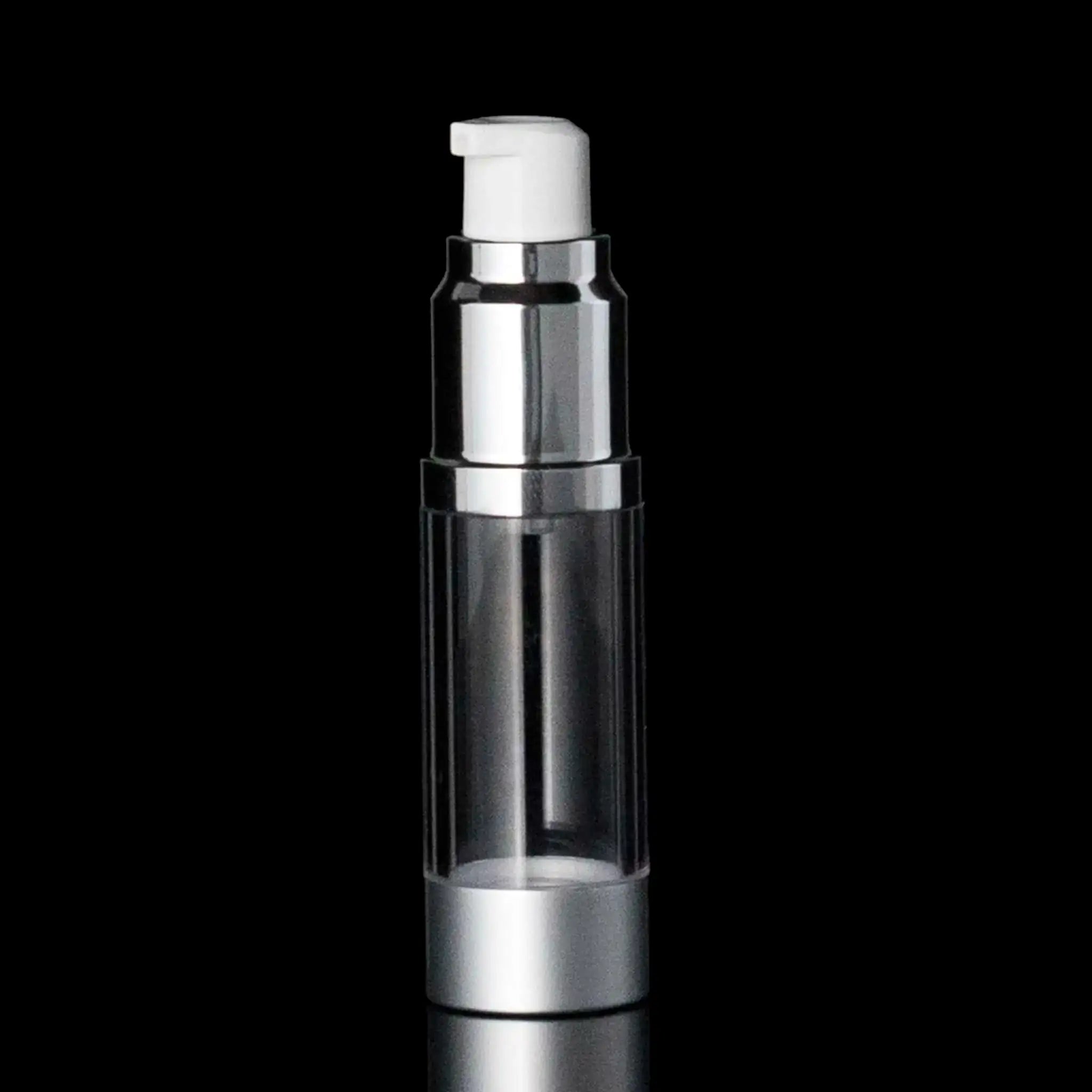 Luxe 15 ML Airless Actuator Bottle Matte Silver with Clear Bottle - Cosmetic Packaging Now