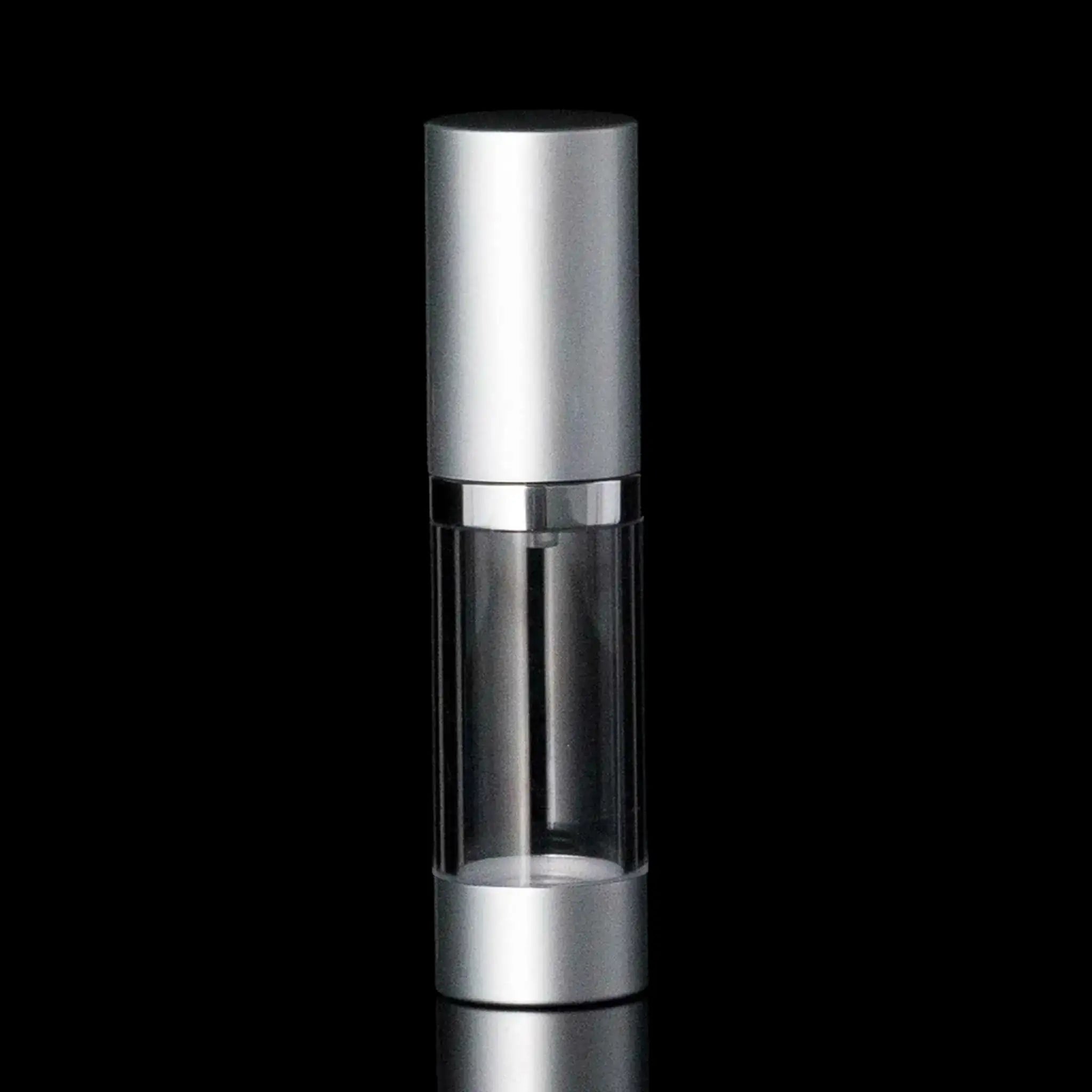 Luxe 15 ML Airless Bottle Matte Silver Clear Bottle - Cosmetic Packaging Now