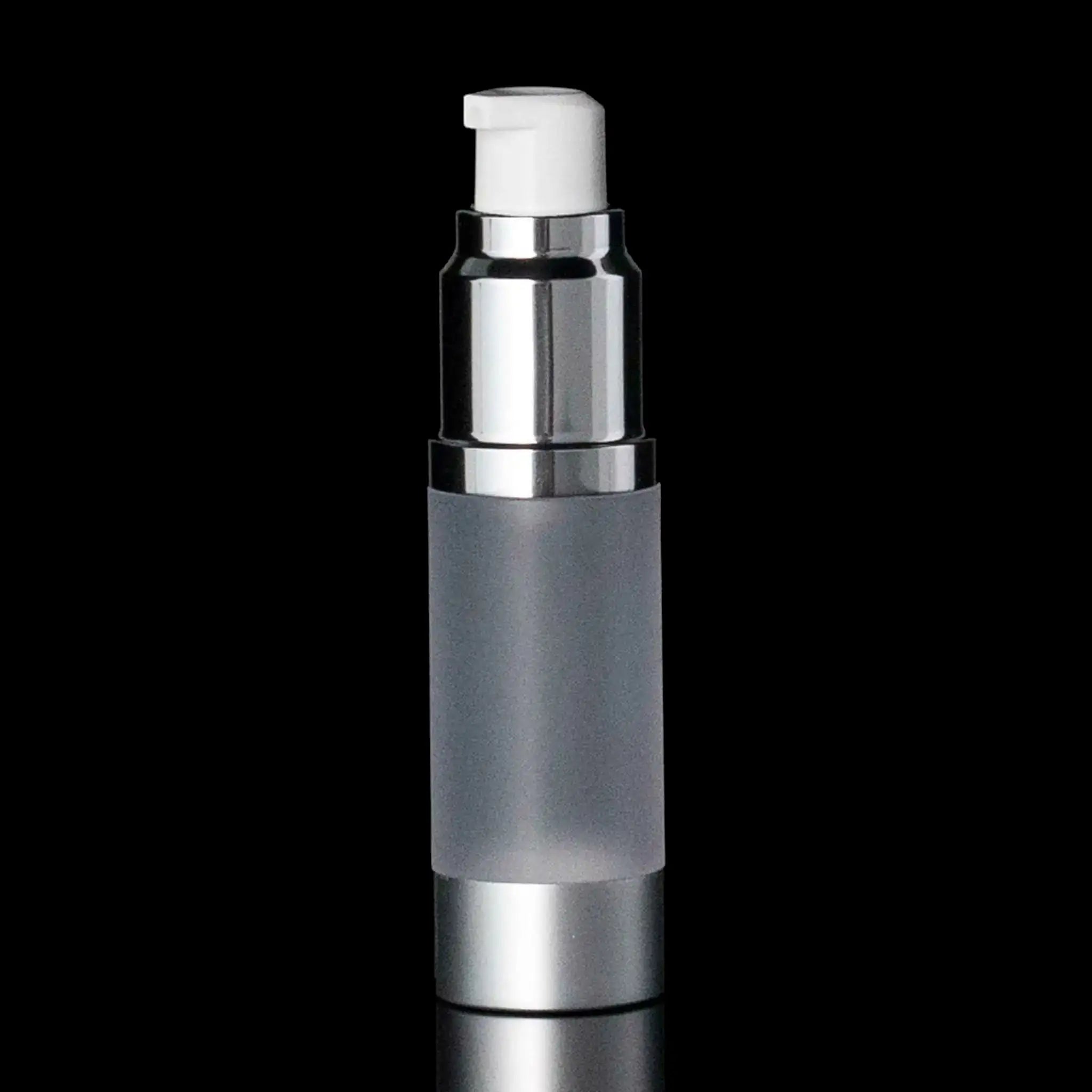 Luxe 15 ML Airless Pump Bottle Matte Silver with Frosted Bottle - Cosmetic Packaging Now!