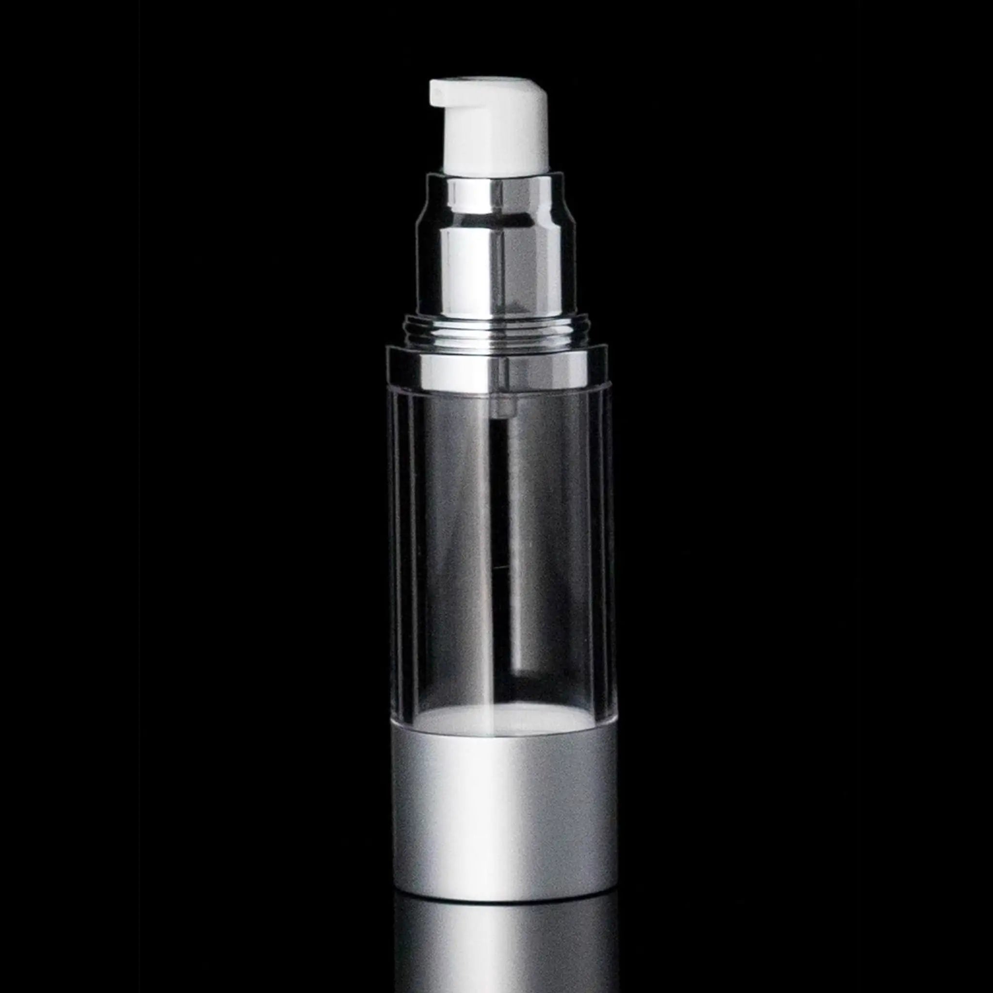 Luxe 30 ML Airless Actuator Bottle Matte Silver with Clear Bottle - Cosmetic Packaging Now