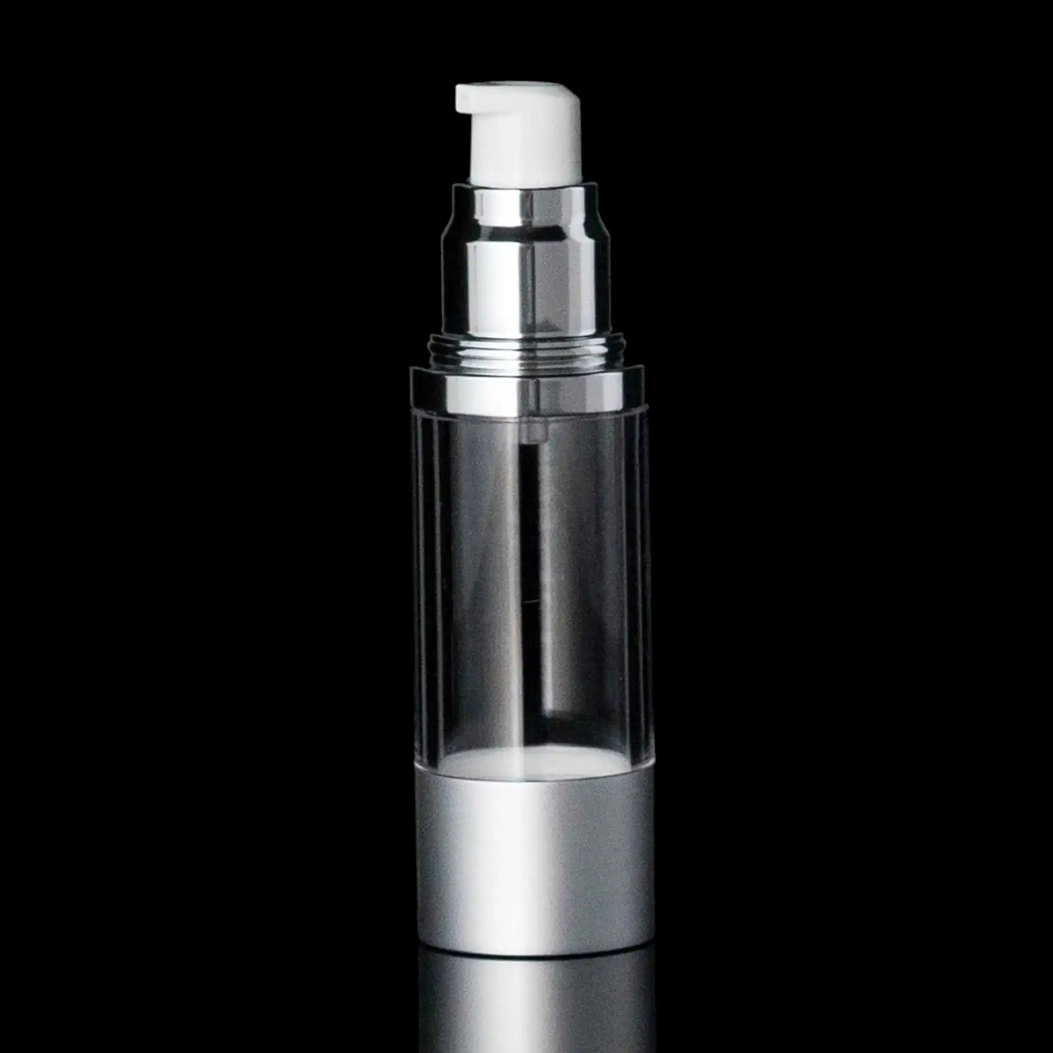 Luxe 30 ML Airless Actuator Bottle Matte Silver with Clear Bottle - Cosmetic Packaging Now