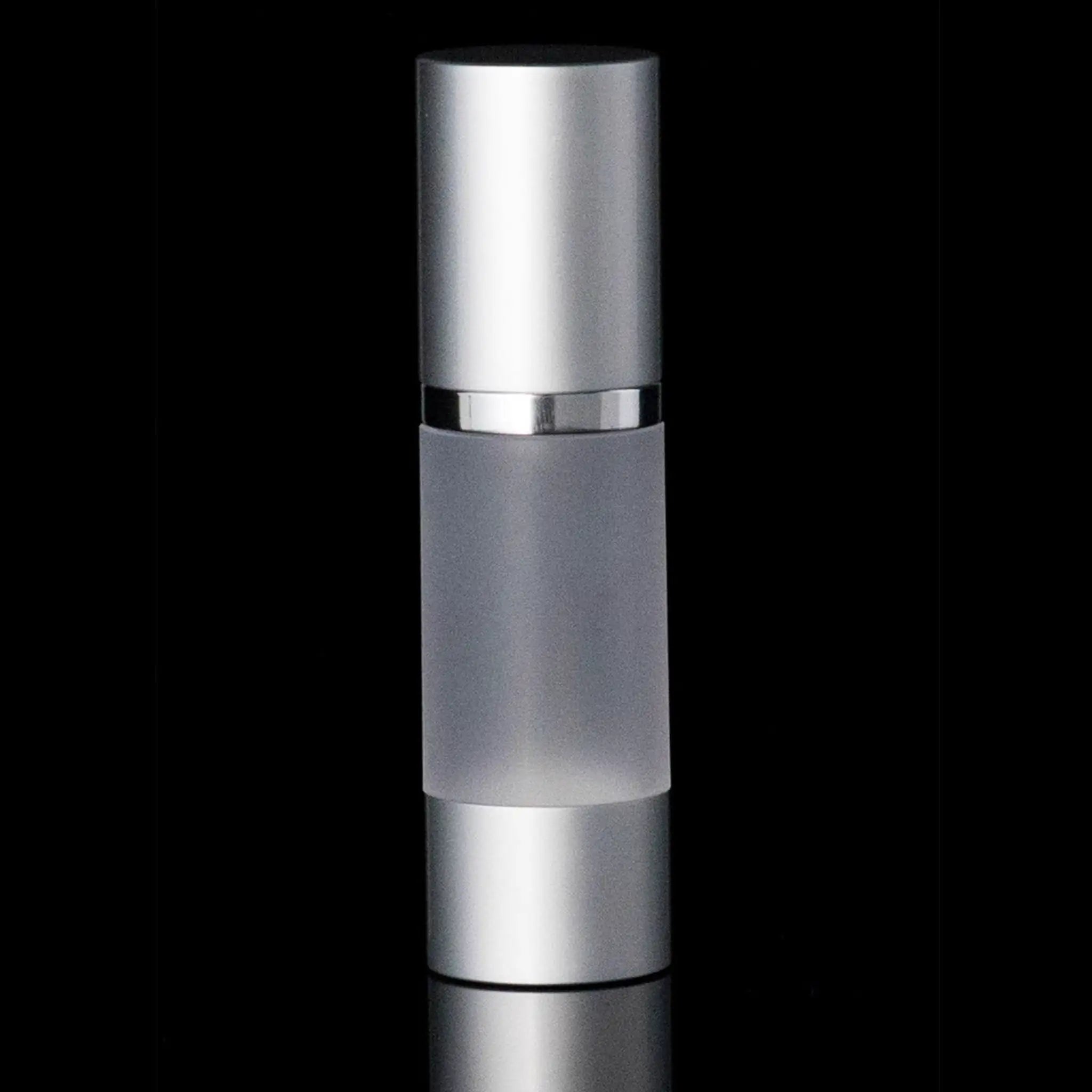 Luxe 30 ML Airless Bottle Matte Silver with Frosted Bottle - Cosmetic Packaging Now
