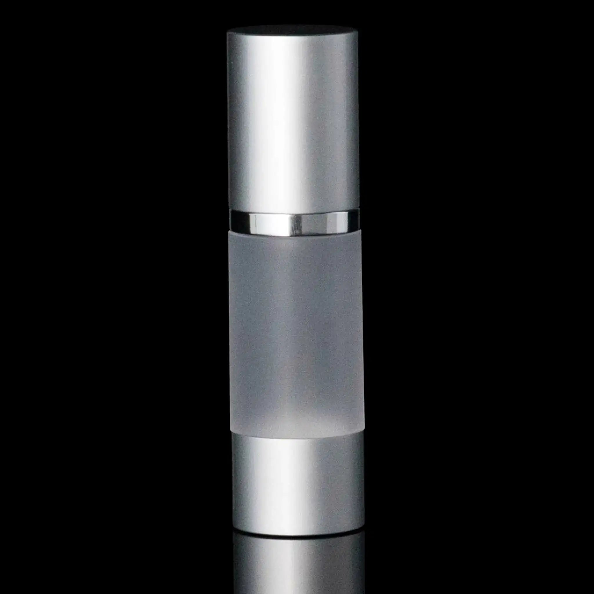 Luxe 30 ML Airless Bottle Matte Silver with Frosted Bottle - Cosmetic Packaging Now