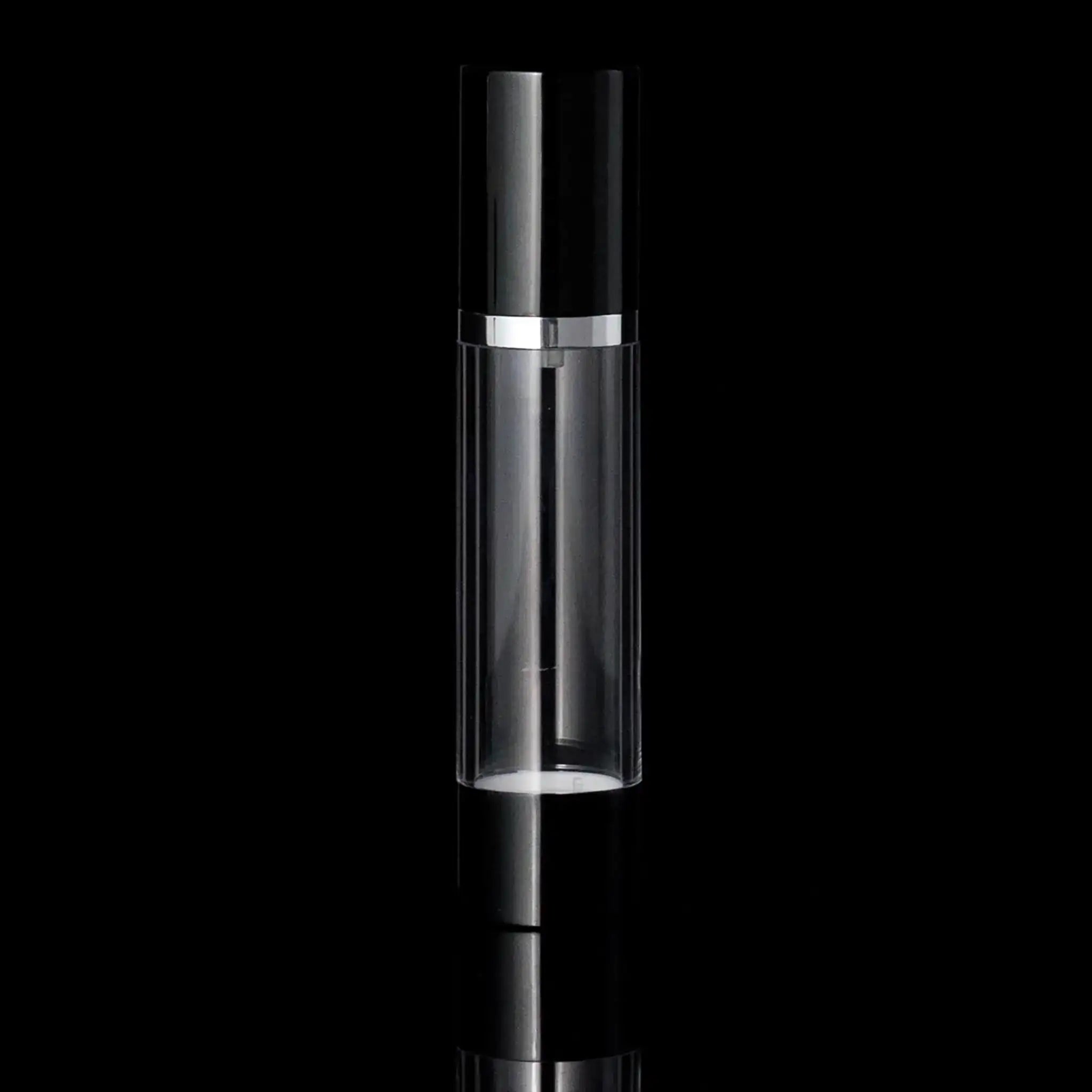 Luxe 50 ML Airless Bottle Glossy Black Clear Bottle - Cosmetic Packaging Now!