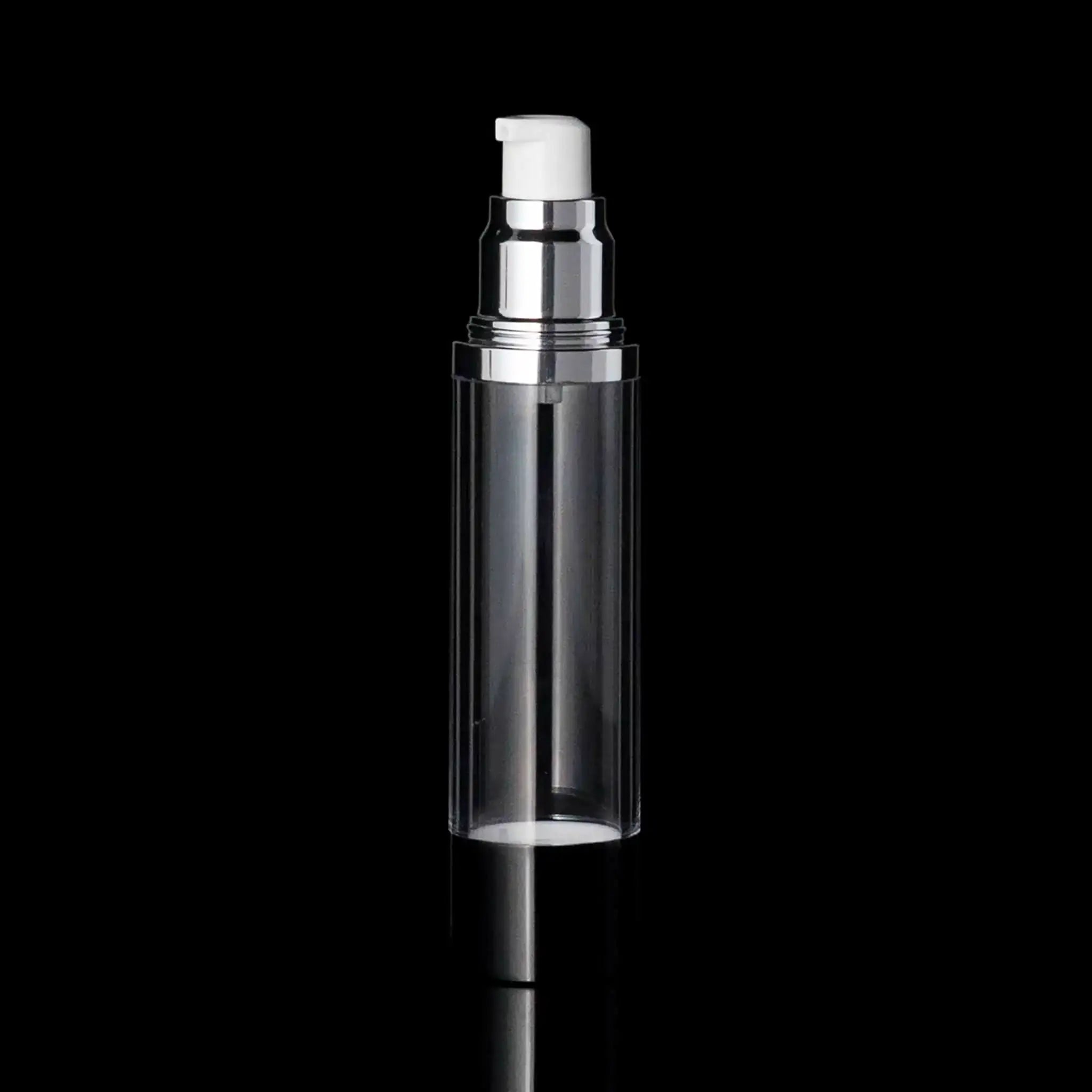 Luxe 50 ML Airless Actuator Bottle Glossy Black with Clear Bottle - Cosmetic Packaging Now!