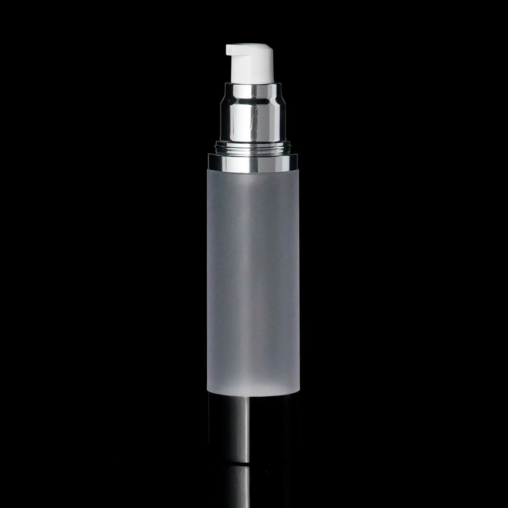 Luxe 50 ML Airless Actuator Bottle Glossy Black with Frosted Bottle - Cosmetic Packaging Now!