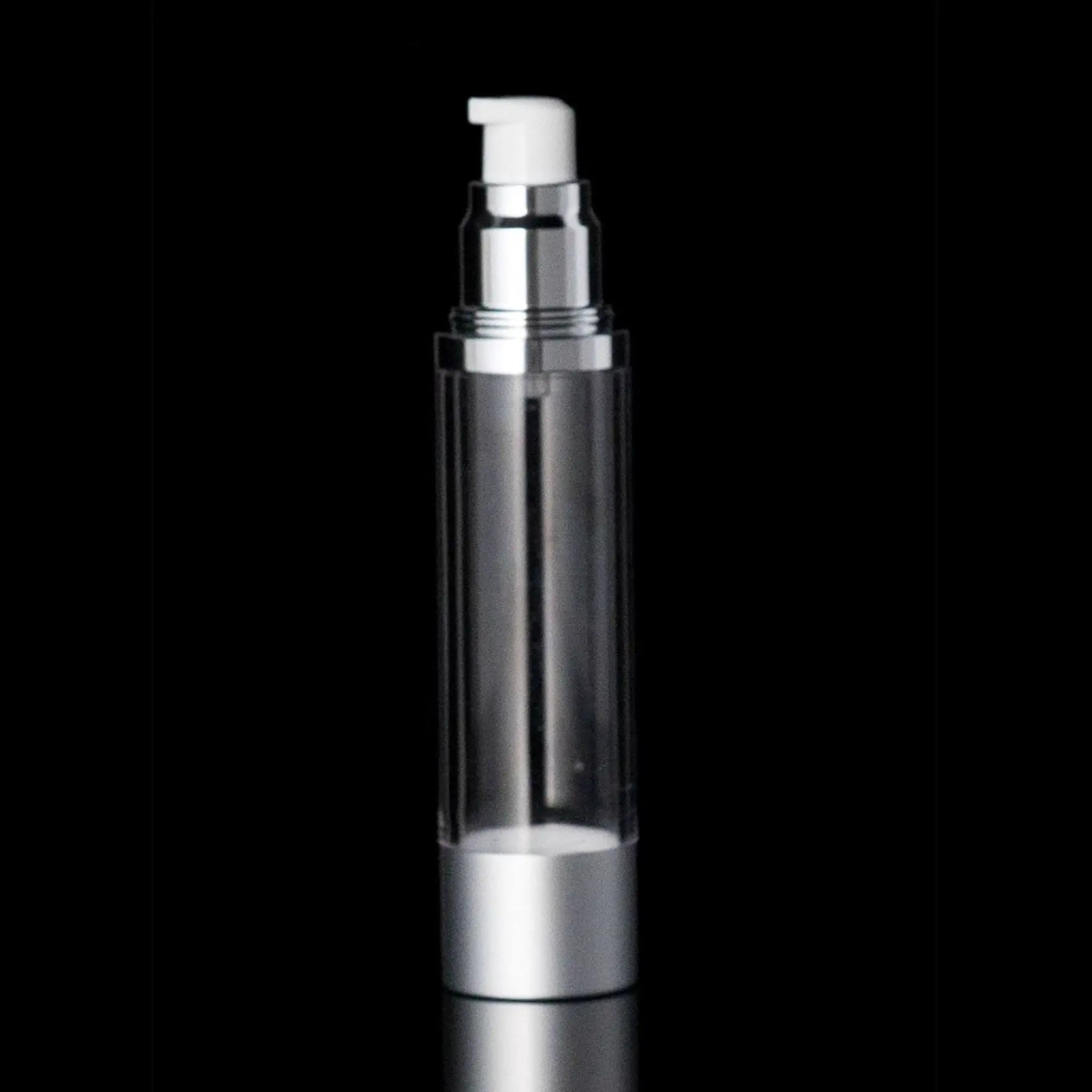 Luxe 50 ML Airless Actuator Bottle Matte Silver with Clear Bottle - Cosmetic Packaging Now!
