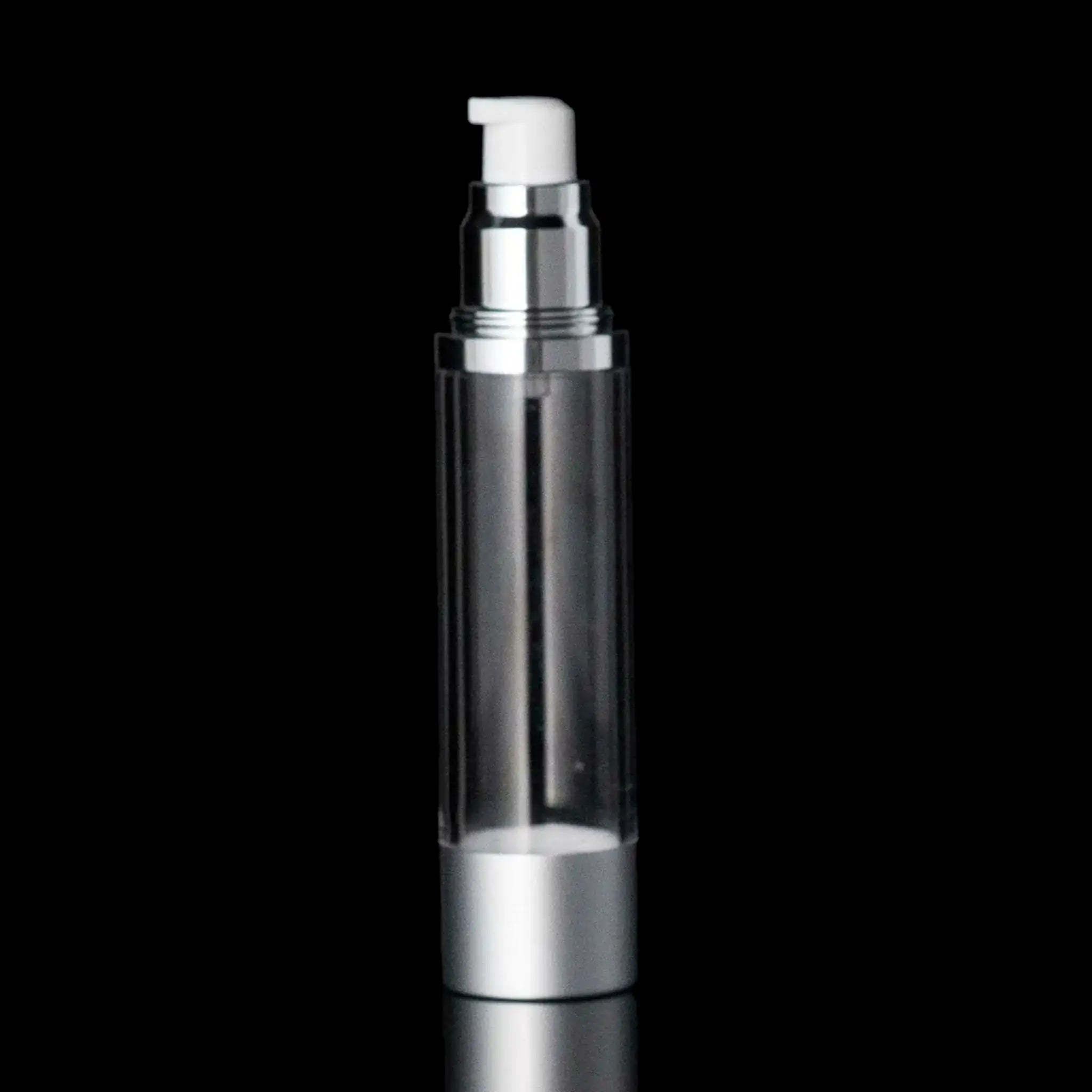 Luxe 50 ML Airless Actuator Bottle Matte Silver with Clear Bottle - Cosmetic Packaging Now!