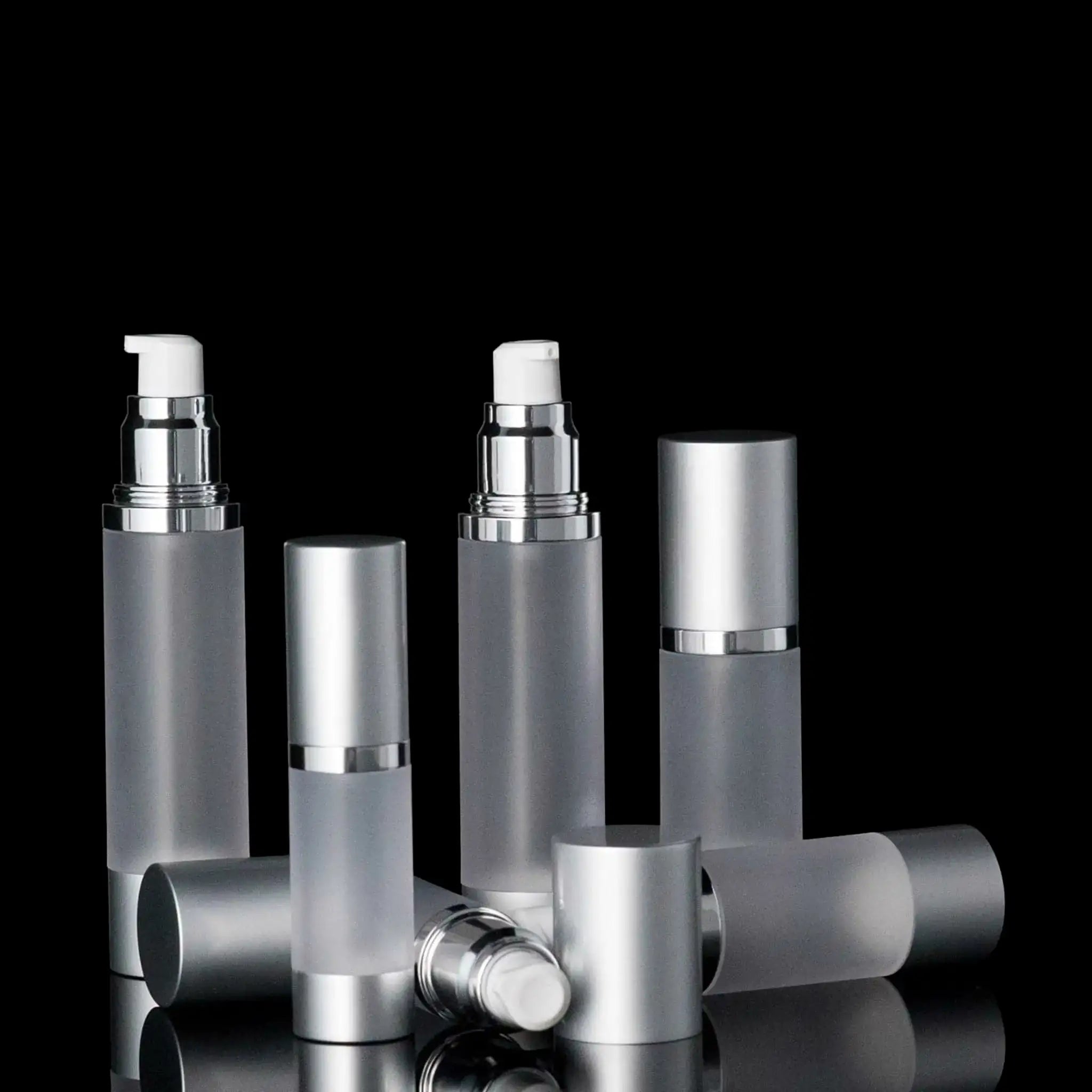 Luxe 50 ML Airless Bottle Matte Silver with Frosted Bottle - Cosmetic Packaging Now!