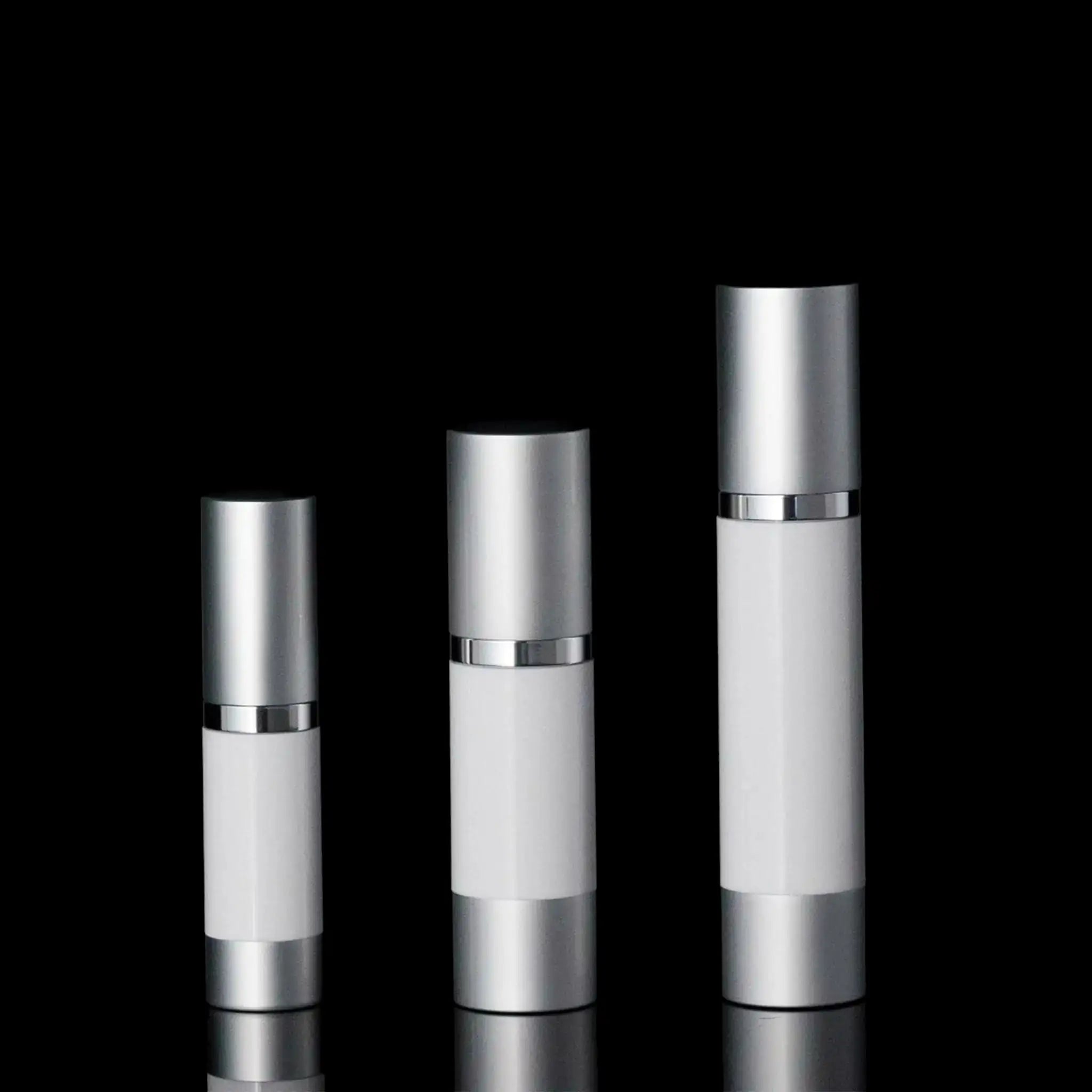 Luxe 50 ML Airless Bottle Matte Silver with White Bottle - Cosmetic Packaging Now!