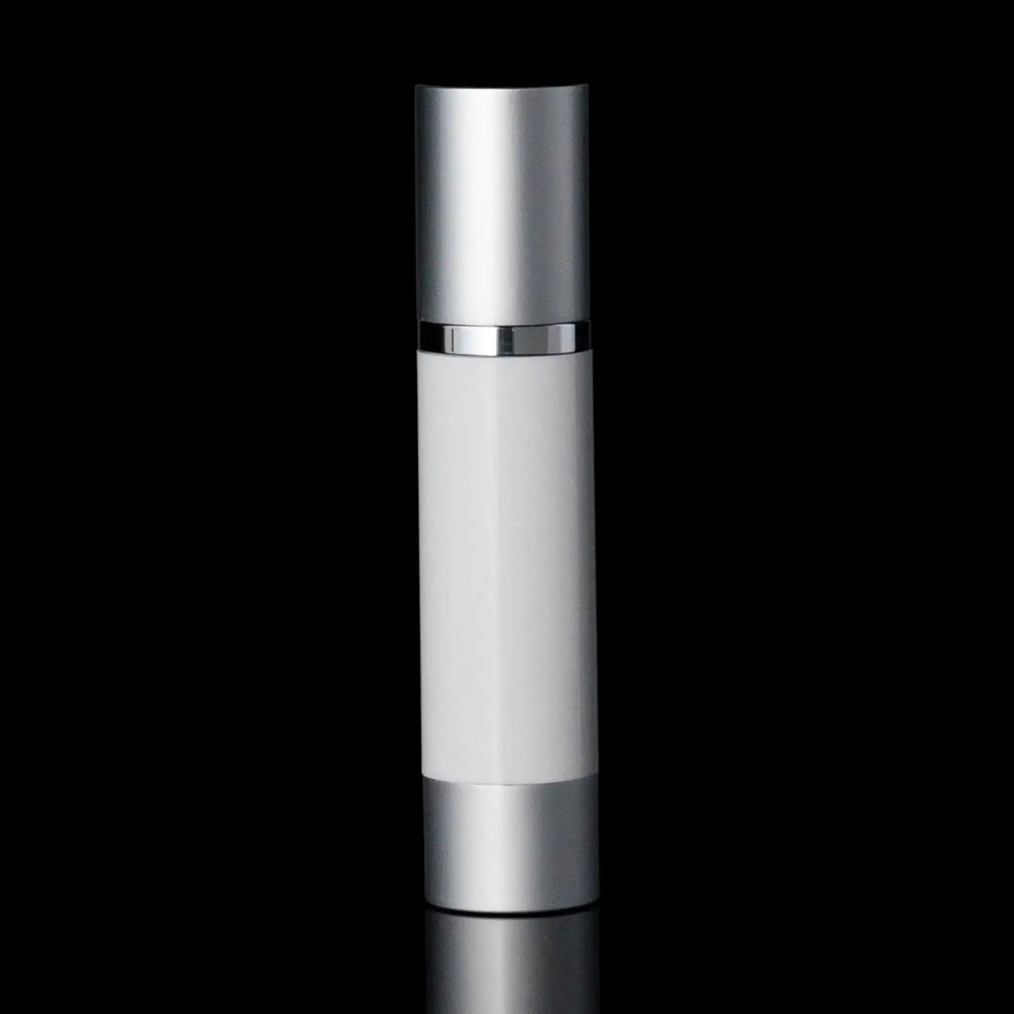 Luxe 50 ML Airless Bottle Matte Silver White Bottle - Cosmetic Packaging Now