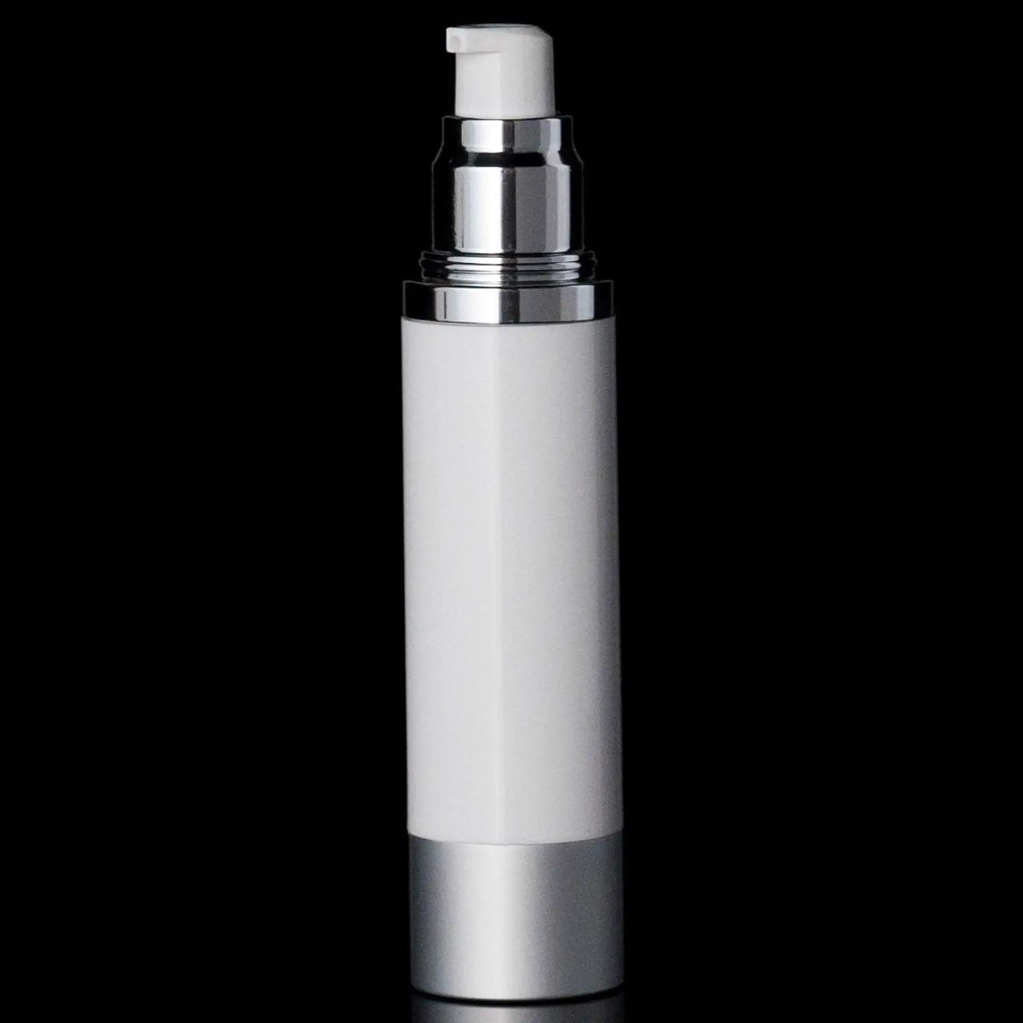 Luxe 50 ML Airless Bottle Matte Silver White Bottle - Cosmetic Packaging Now!