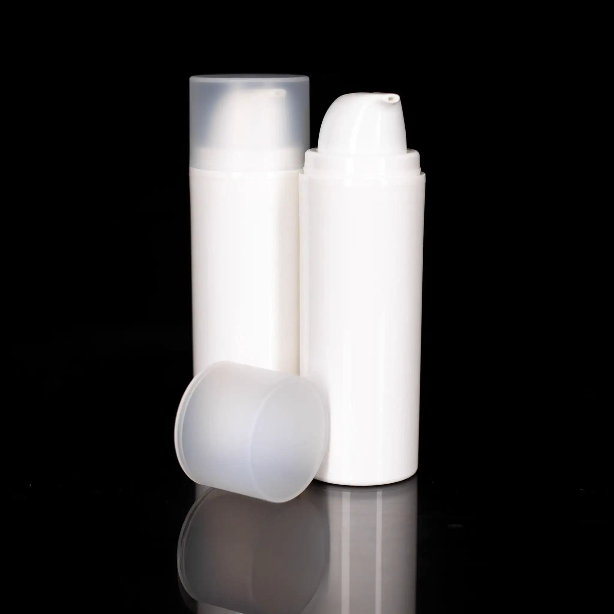 Pure 100 ML White PP Airless Bottles with Frosted Cap - Cosmetic Packaging Now