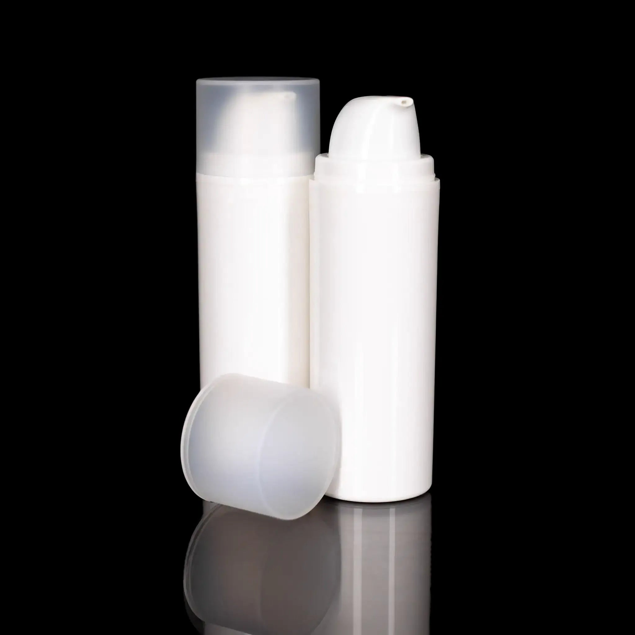 Pure 100 ML White PP Airless Bottles with Frosted Cap - Cosmetic Packaging Now