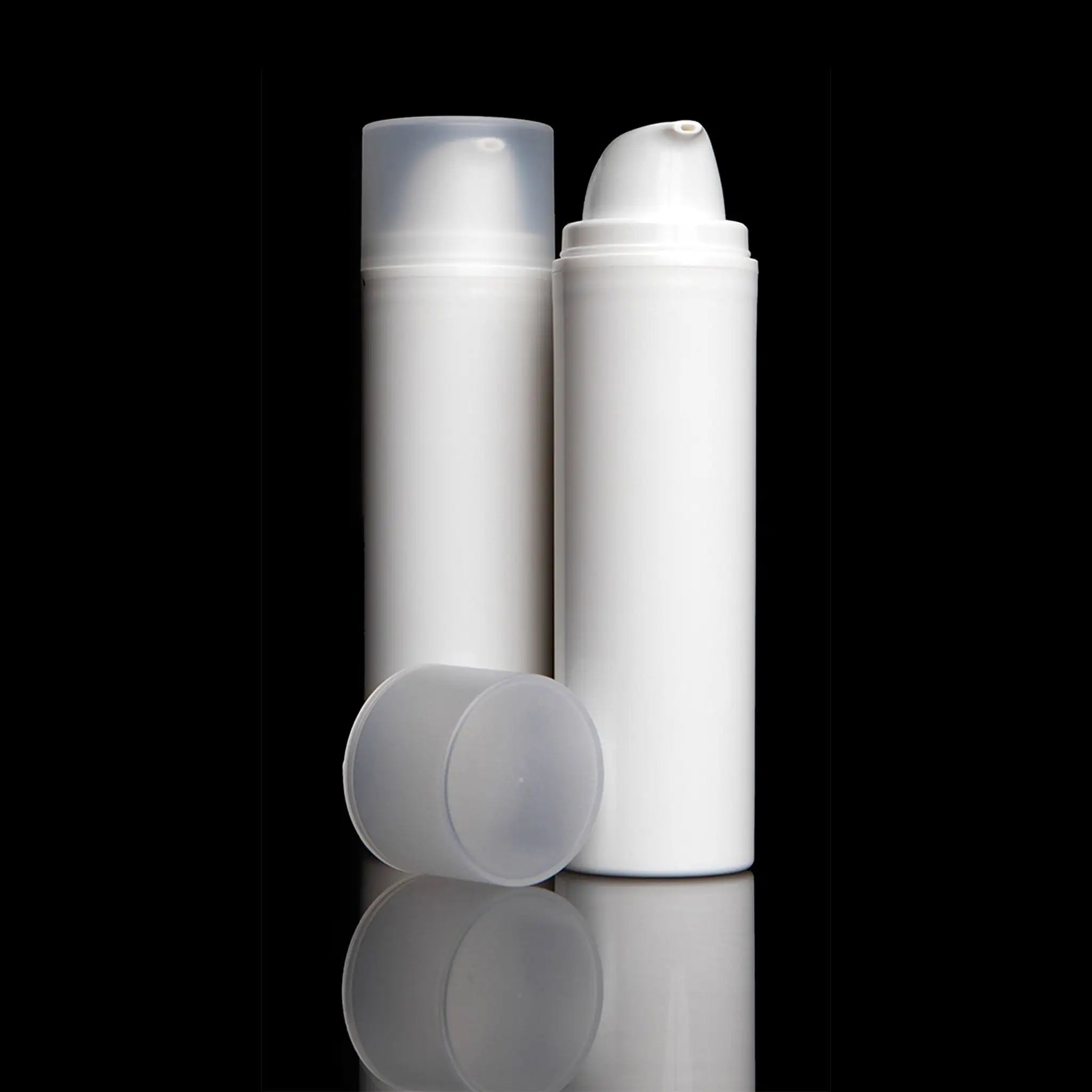 Pure 150 ML White PP Airless Bottles with Frosted Cap - Cosmetic Packaging Now