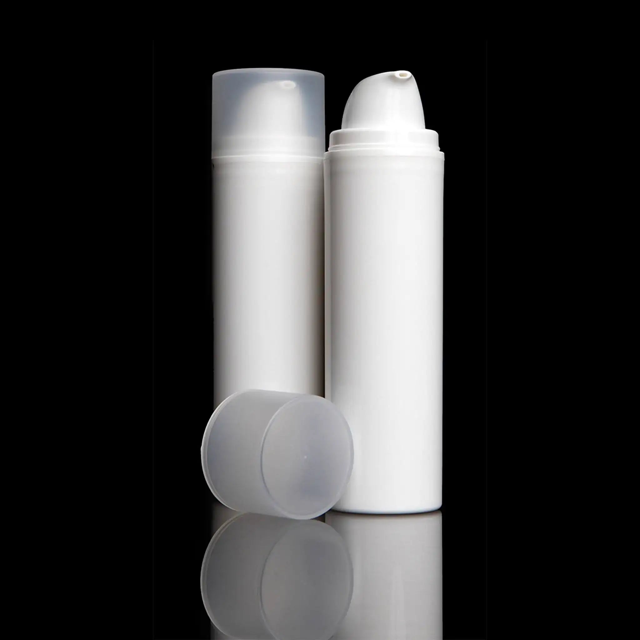 Pure 150 ML White PP Airless Bottles with Frosted Cap - Cosmetic Packaging Now