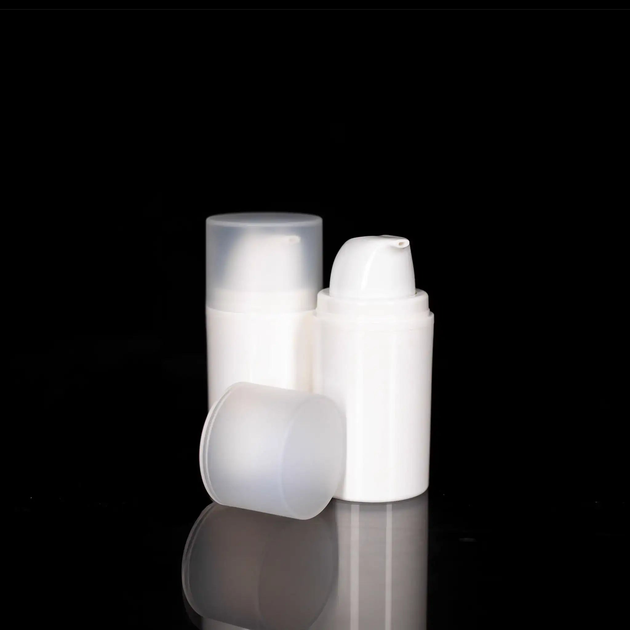 Pure 50 ML White PP Airless Bottles with Frosted Cap - Cosmetic Packaging Now