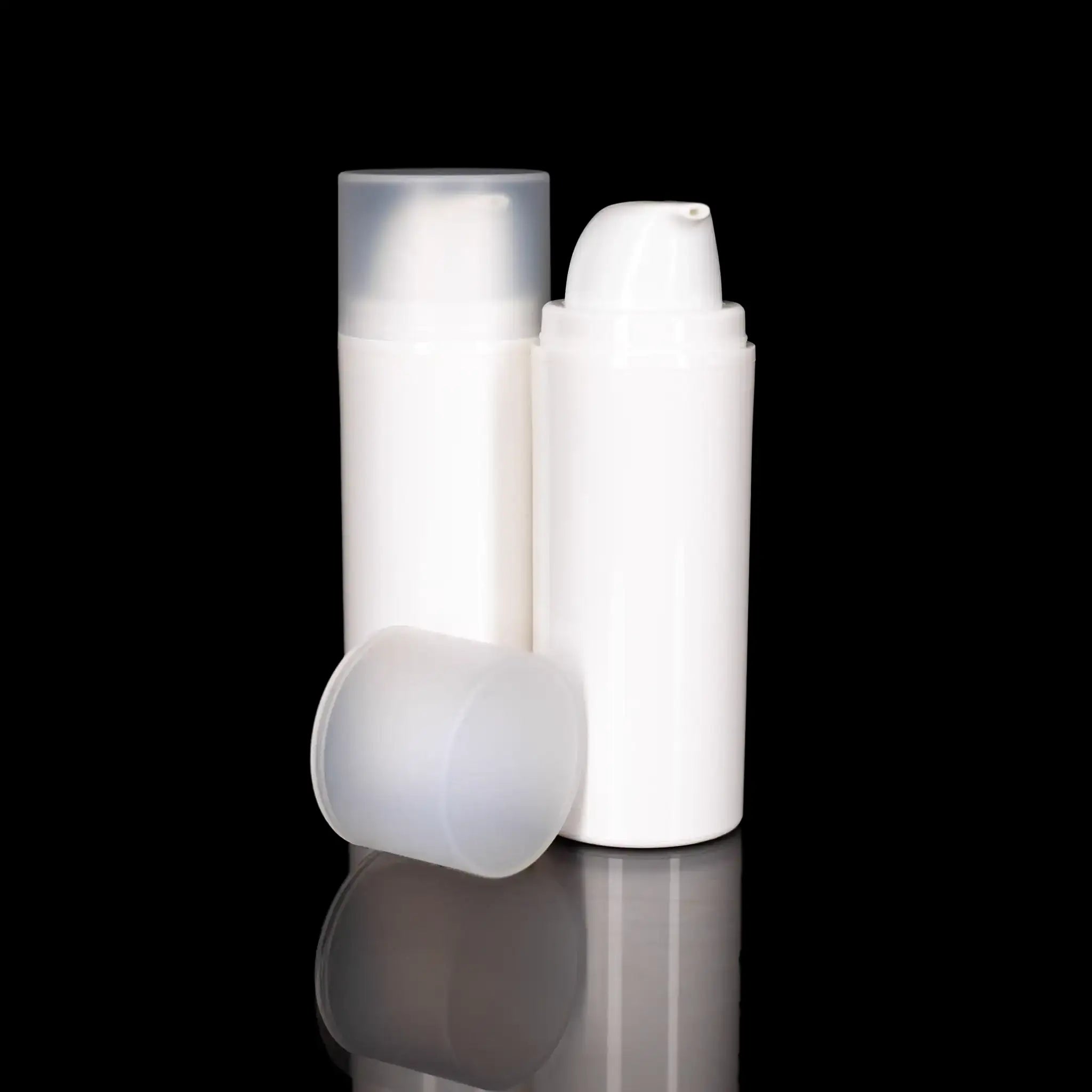 Pure 75 ML White PP Airless Bottles with Frosted Cap - Cosmetic Packaging Now