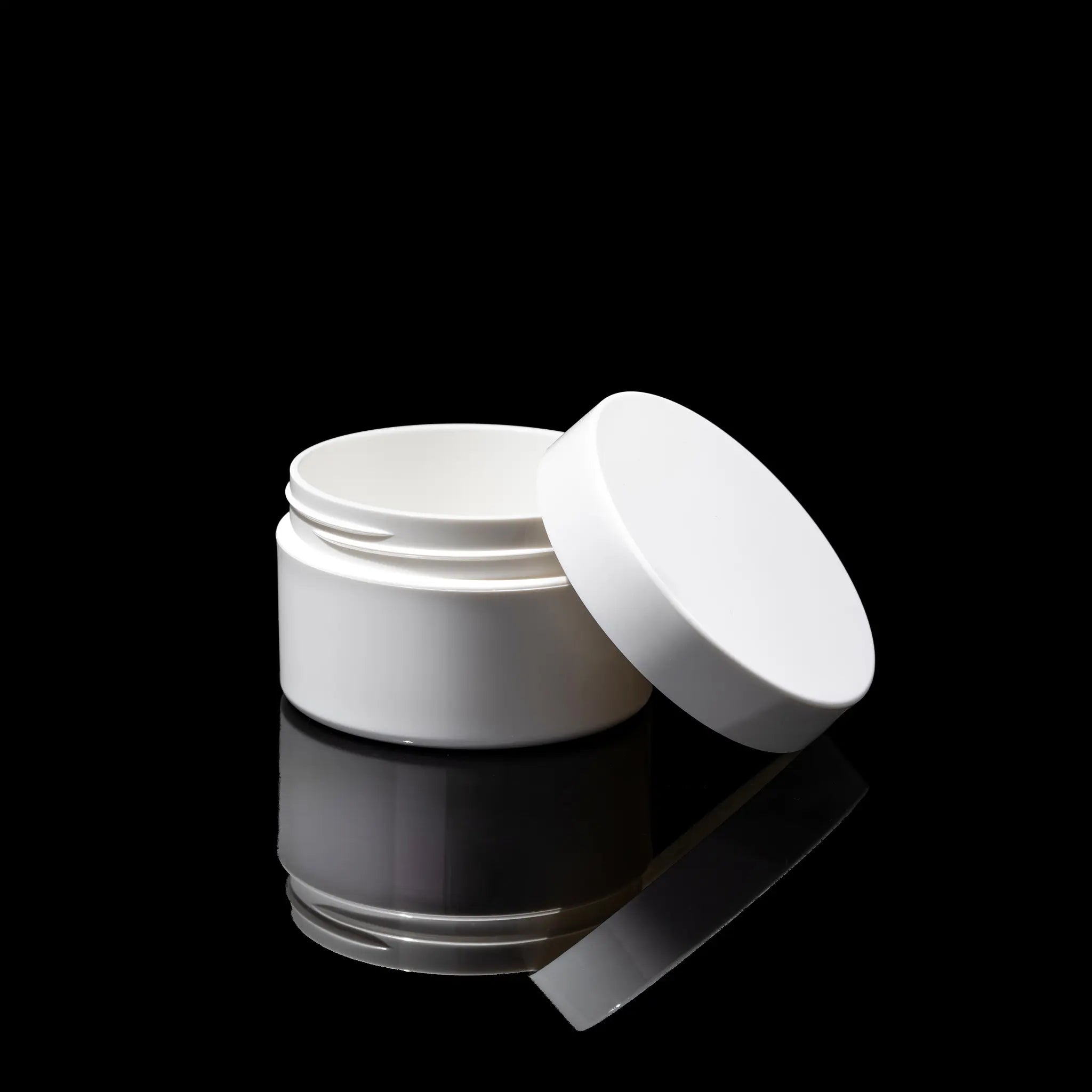 Impact 100ml PCR glossy white PP single wall cosmetic jar open showing interior for creams - Cosmetic Packaging Now