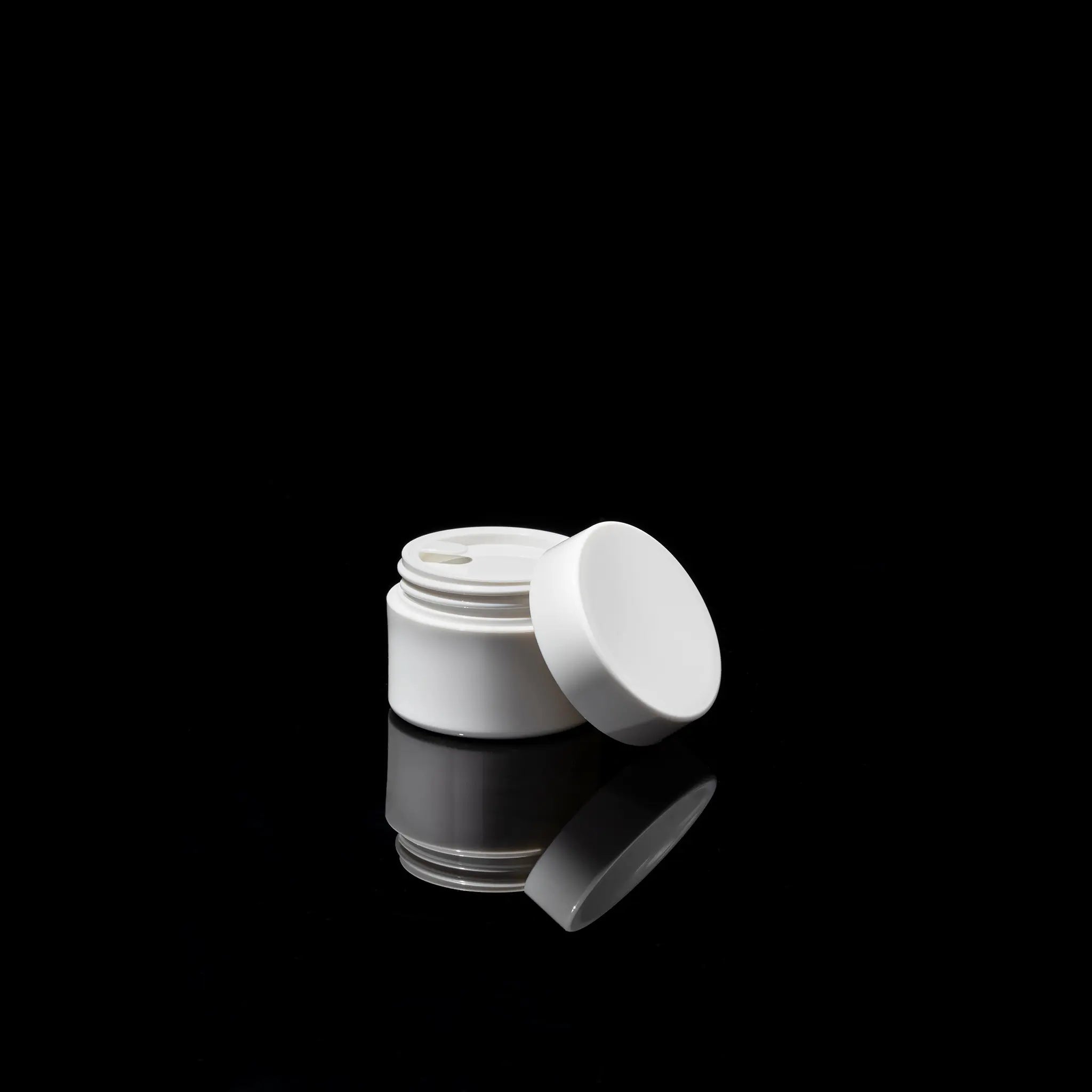 Impact 15ml PCR glossy white PP single wall cosmetic jar open showing interior for creams - Cosmetic Packaging Now
