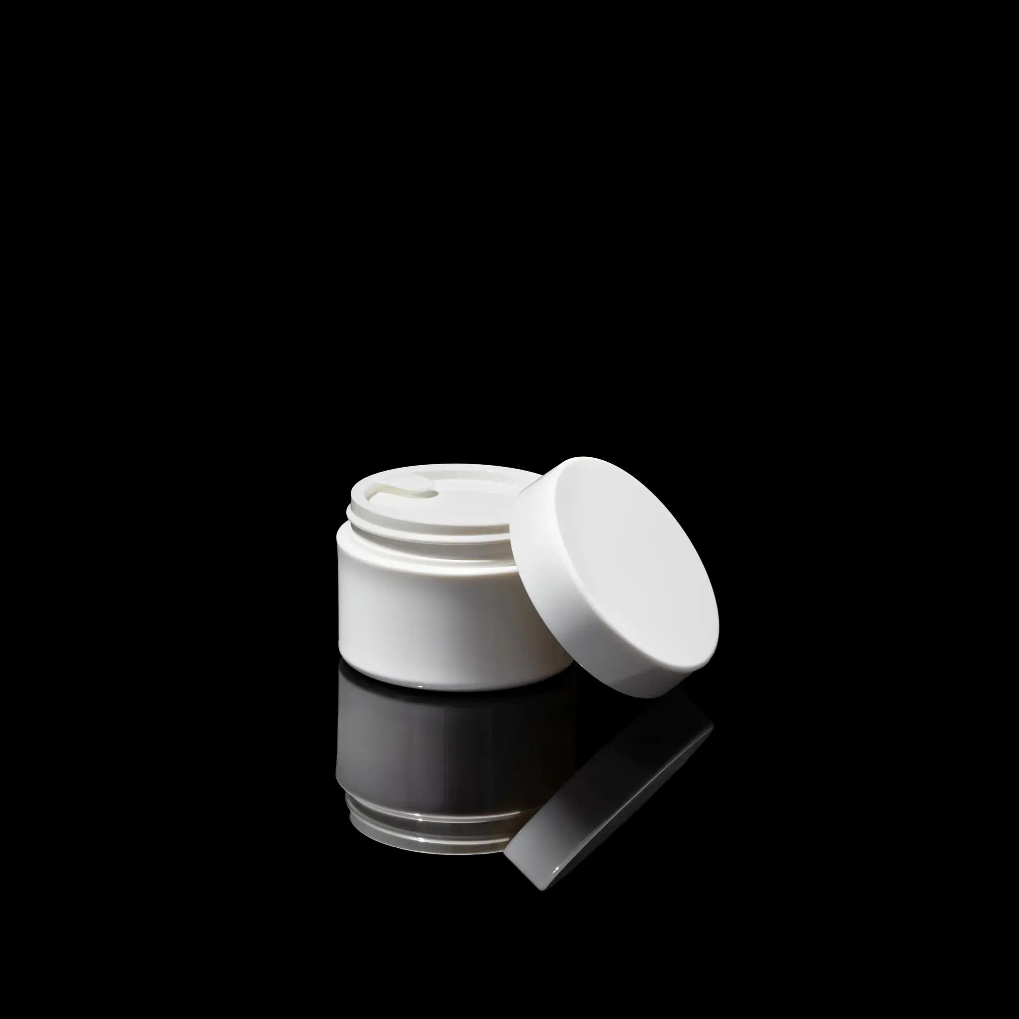 Impact 30ml PCR glossy white PP single wall cosmetic jar open showing interior for creams - Cosmetic Packaging Now