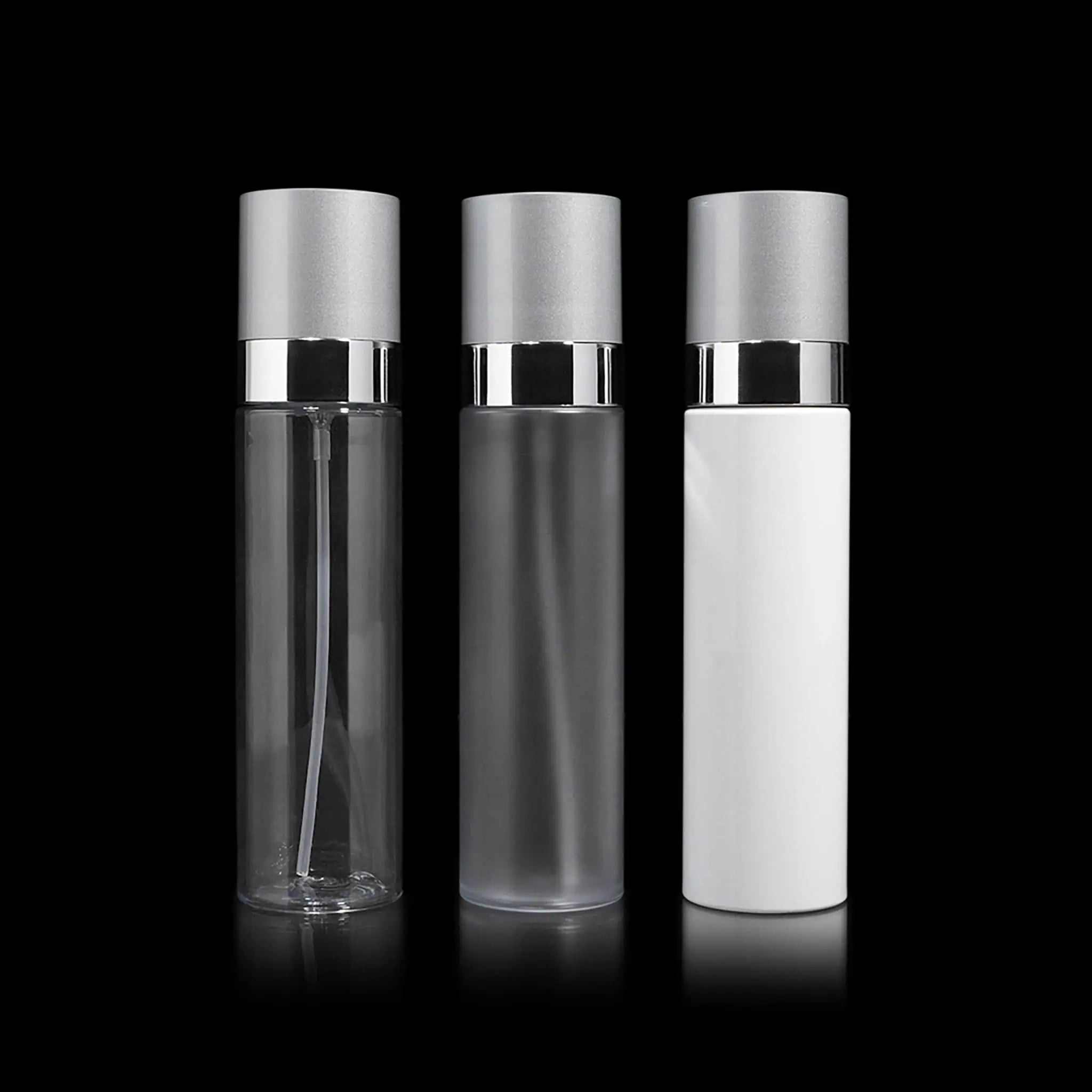 Cloud 100 ML Fine Mist Spray Bottle White with Matte Silver Cap Skincare Packaging - Cosmetic Packaging Now