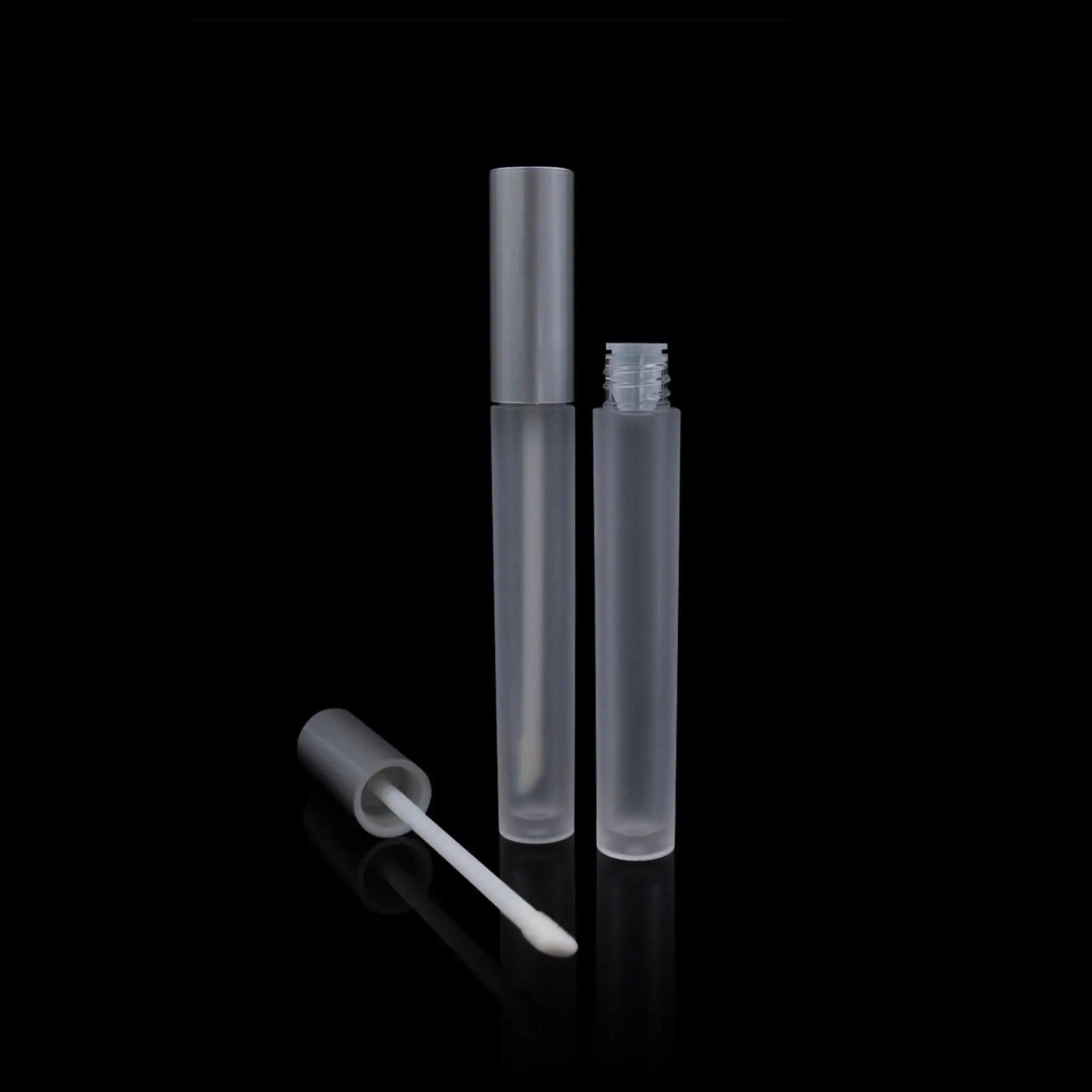 Vibe Lip Gloss Container Matte Silver Cap with Frosted Bottle Wholesale - Cosmetic Packaging Now!