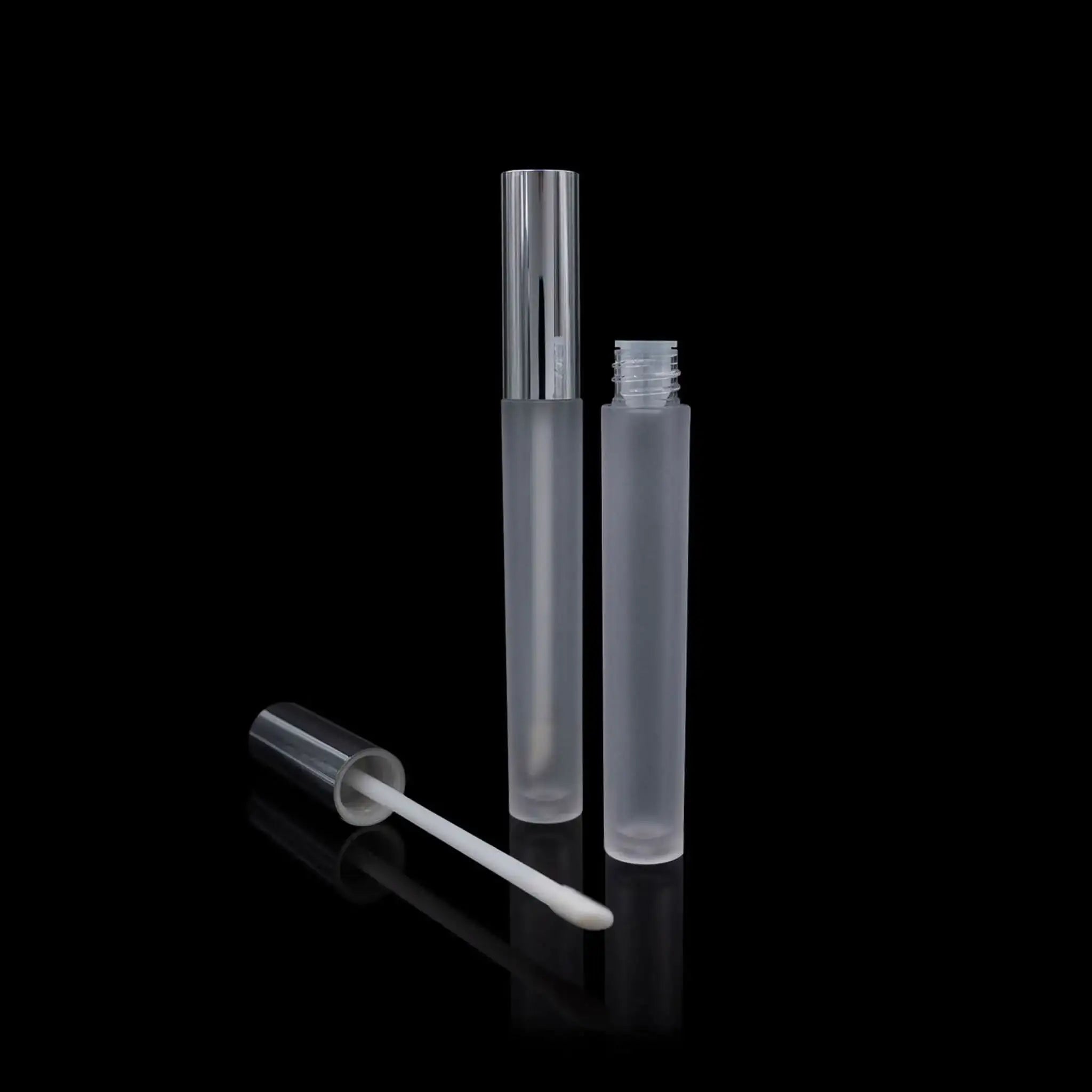 Vibe Lip Gloss Container Shiny Silver Cap with Frosted Bottle Wholesale - Cosmetic Packaging Now!