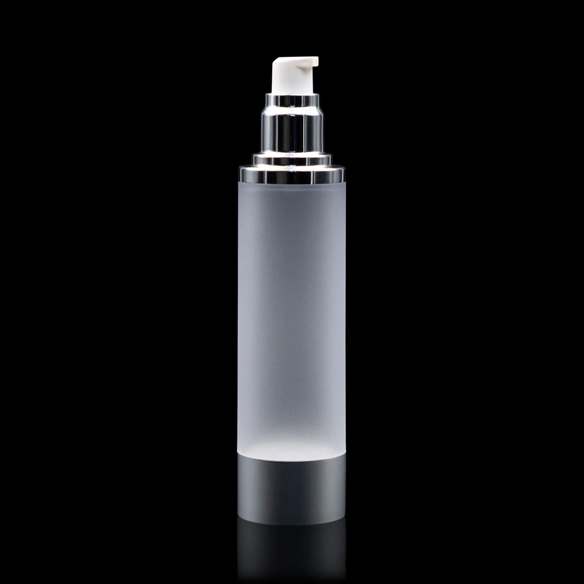 Luxe 100 ML Airless Bottle Matte Silver with Frosted Bottle - Cosmetic Packaging Now
