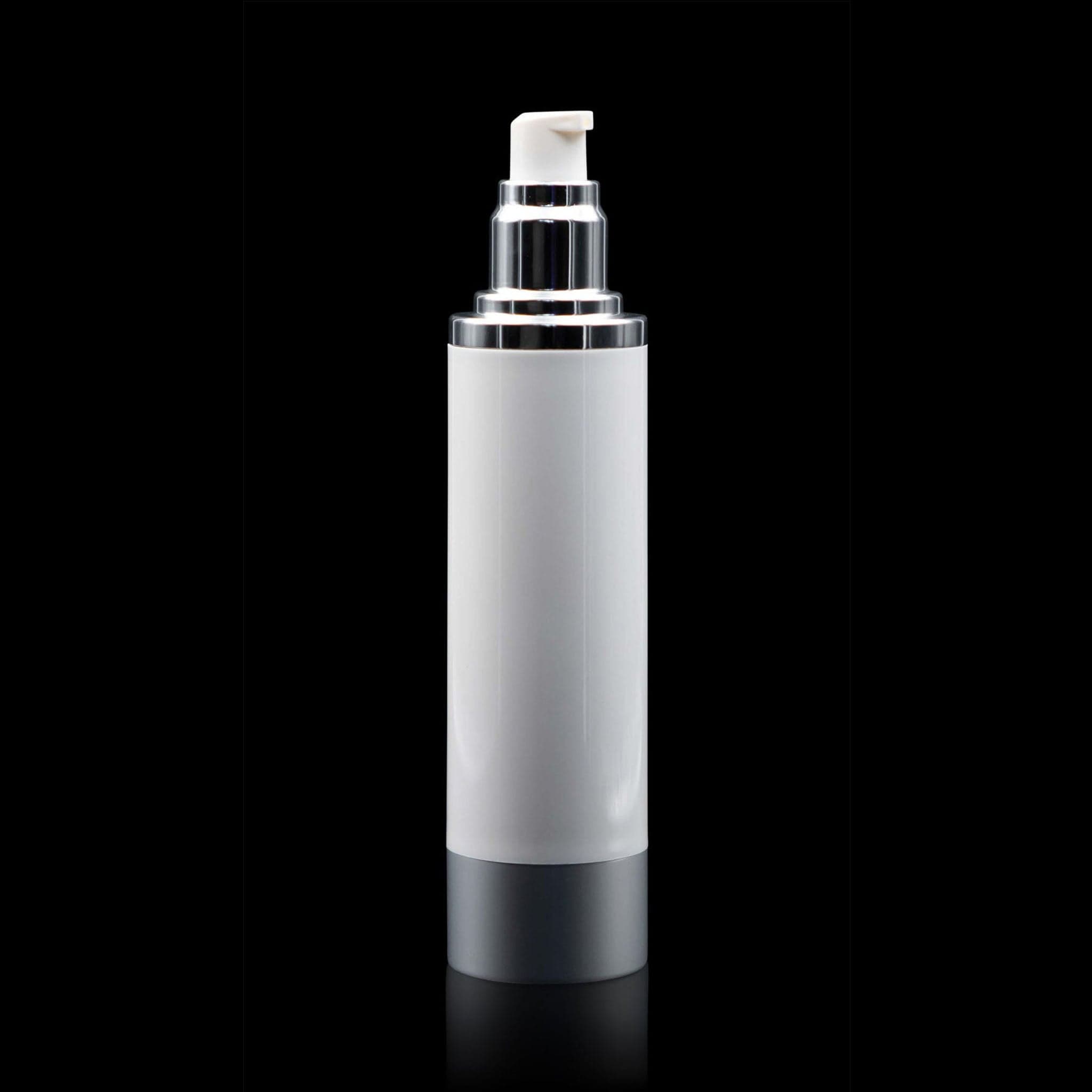 Luxe 100 ML Airless Bottle Matte Silver with White Bottle - Cosmetic Packaging Now