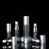 Luxe 15 ML Airless Bottle Matte Silver with Clear Bottle - Cosmetic Packaging Now