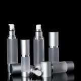Luxe 15 ML Airless Bottle Matte Silver with Frosted Bottle - Cosmetic Packaging Now