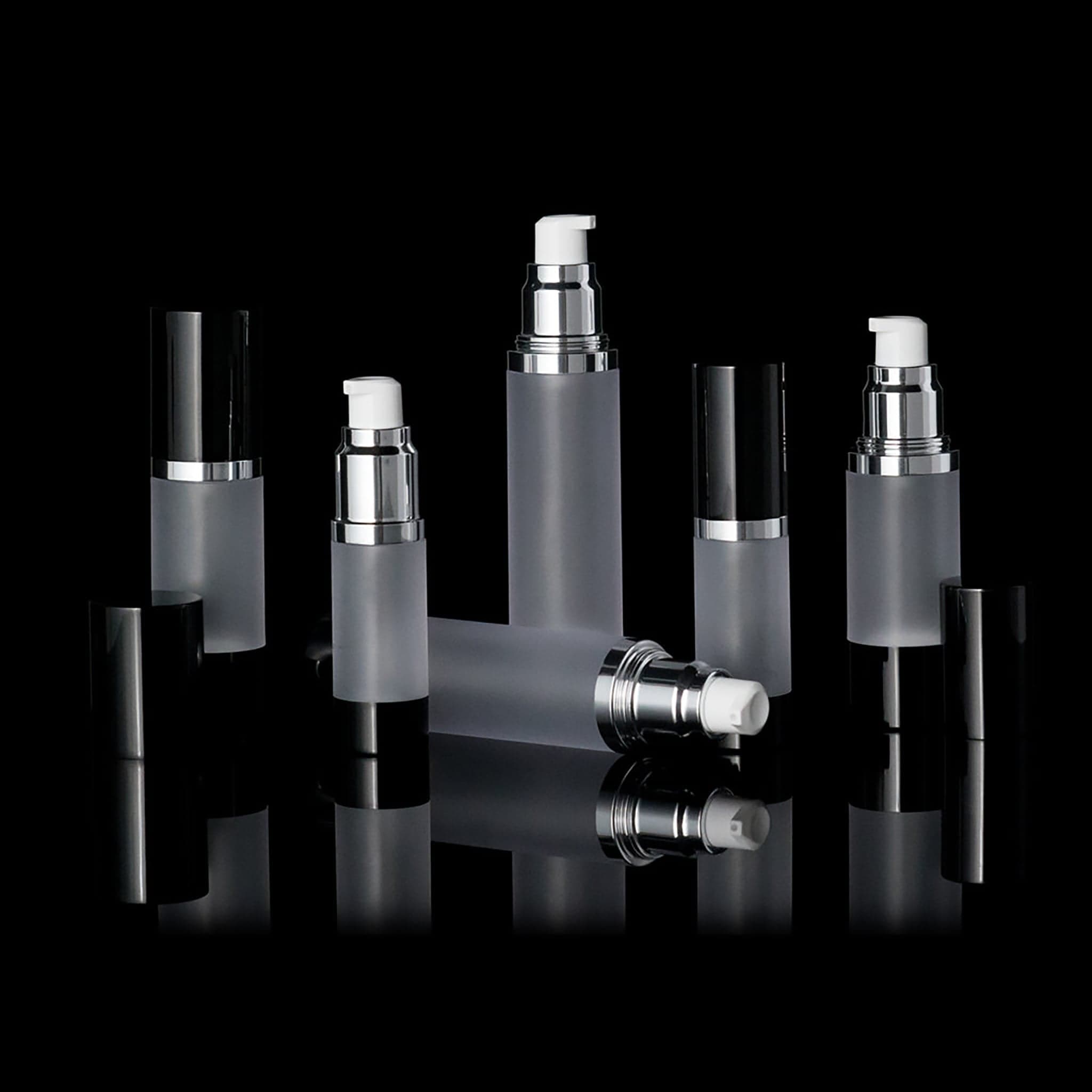 Luxe 30 ML Airless Bottle Glossy Black with Frosted Bottle - Cosmetic Packaging Now