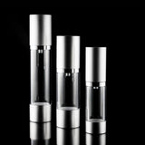 Luxe 30 ML Airless Bottle Matte Silver with Clear Bottle - Cosmetic Packaging Now