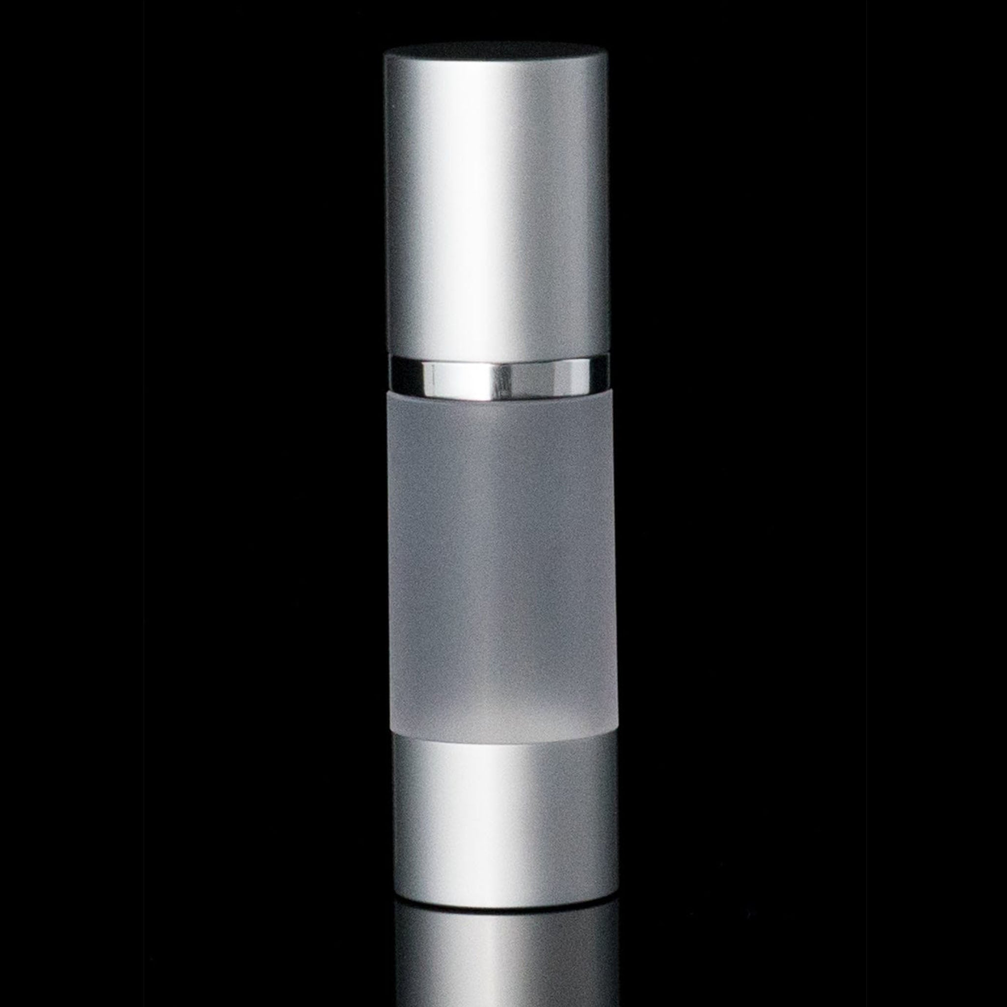 Luxe 30 ML Airless Bottle Matte Silver with Frosted Bottle - Cosmetic Packaging Now