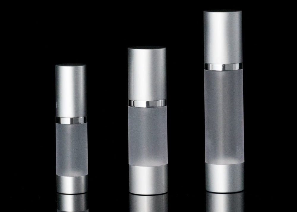 Luxe 30 ML Airless Bottle Matte Silver with Frosted Bottle - Cosmetic Packaging Now
