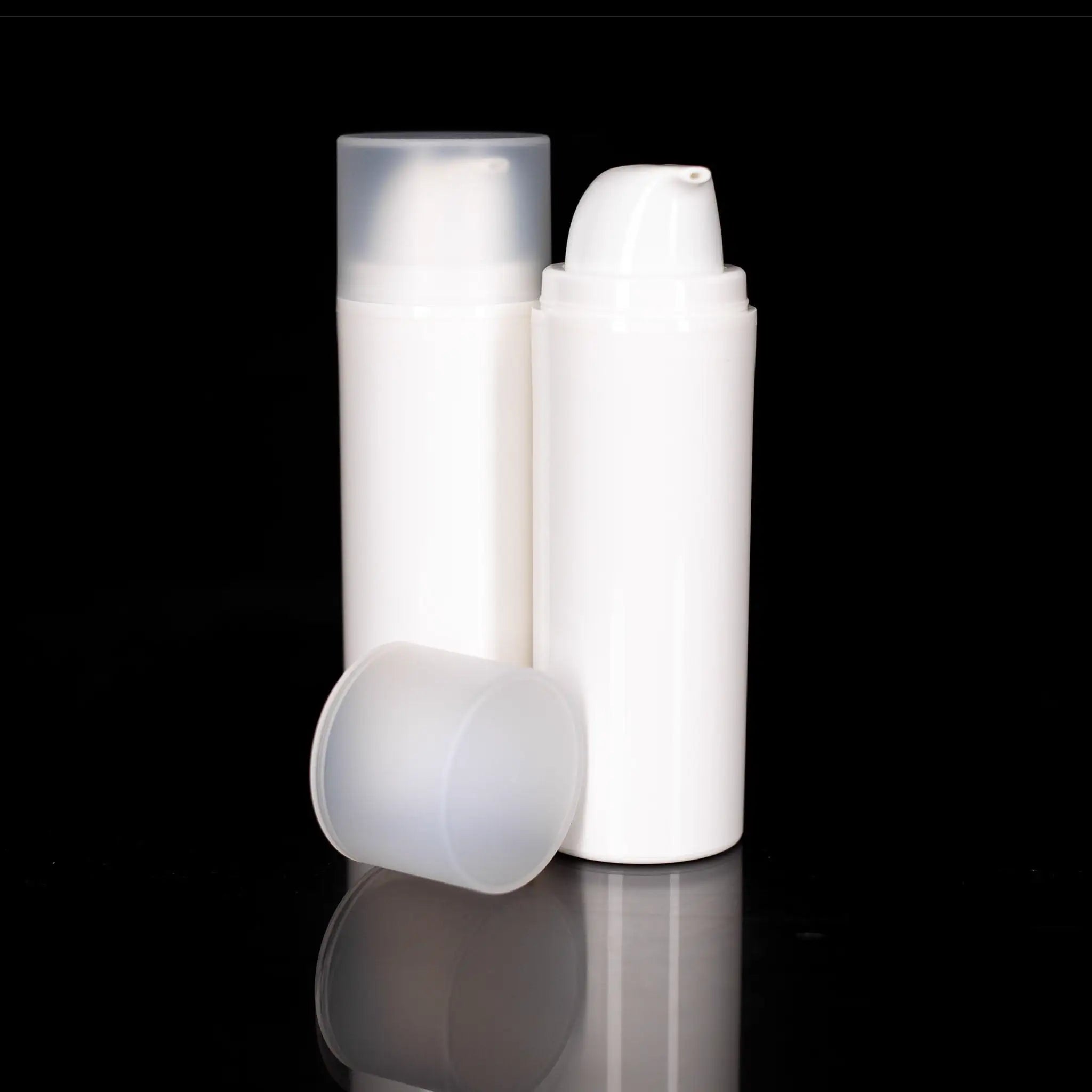 Pure 100 ML White PP Airless Bottles with Frosted Cap - Cosmetic Packaging Now