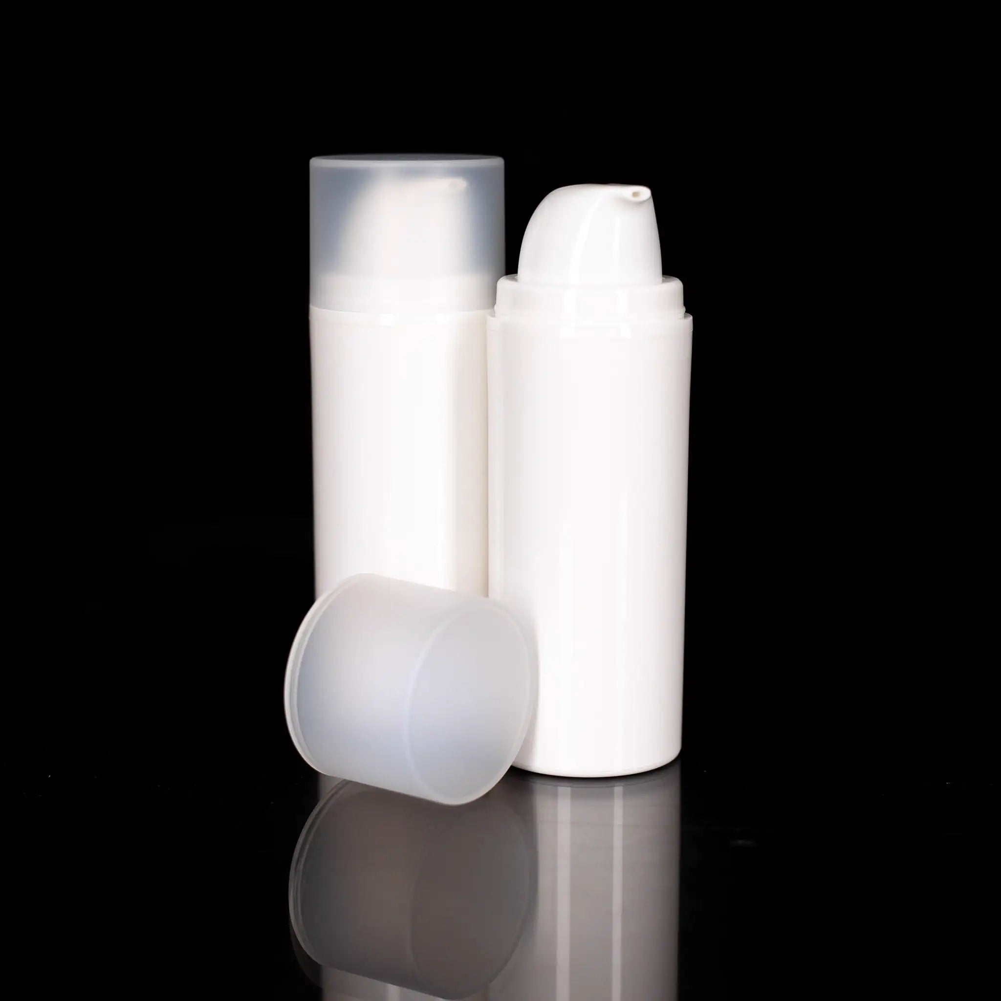 Pure 75 ML White PP Airless Bottles with Frosted Cap - Cosmetic Packaging Now