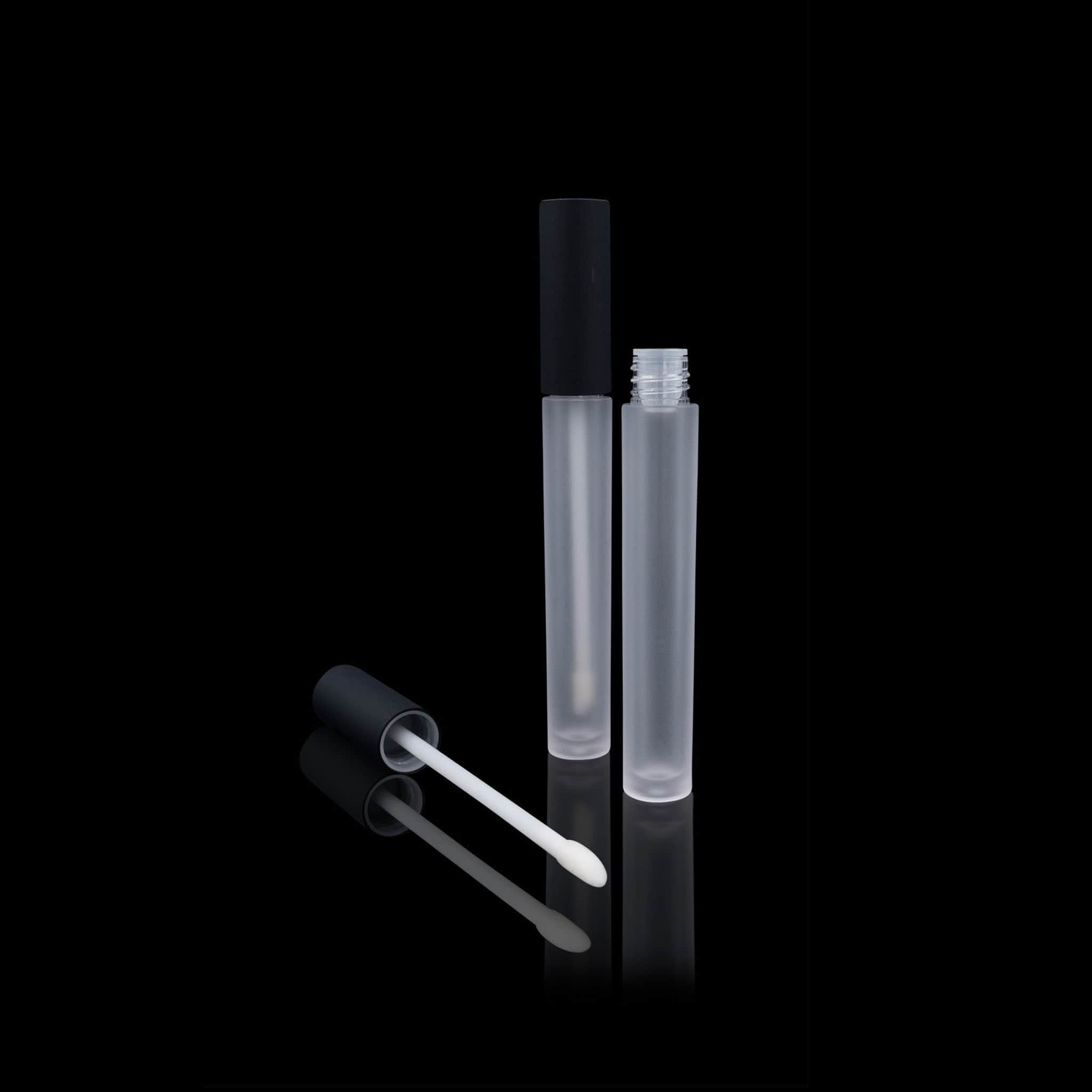 Vibe Lip Gloss Container Matte Black Cap with Frosted Bottle - Cosmetic Packaging Now