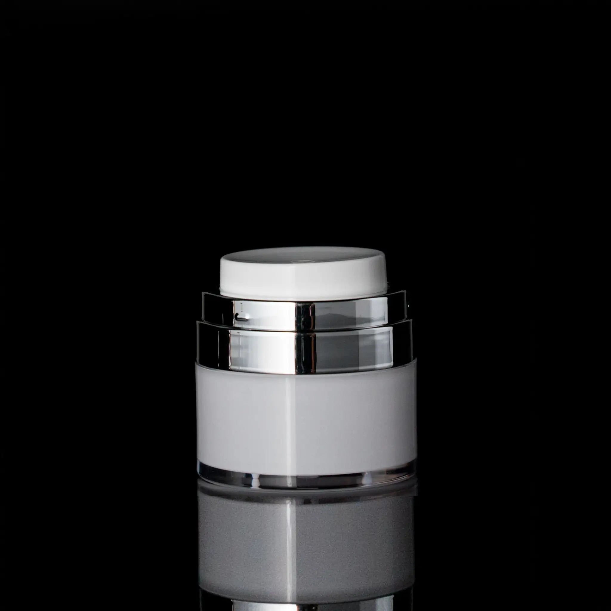 Echo 15 ML Airless Jar Shiny Silver Collar - Cosmetic Packaging Now