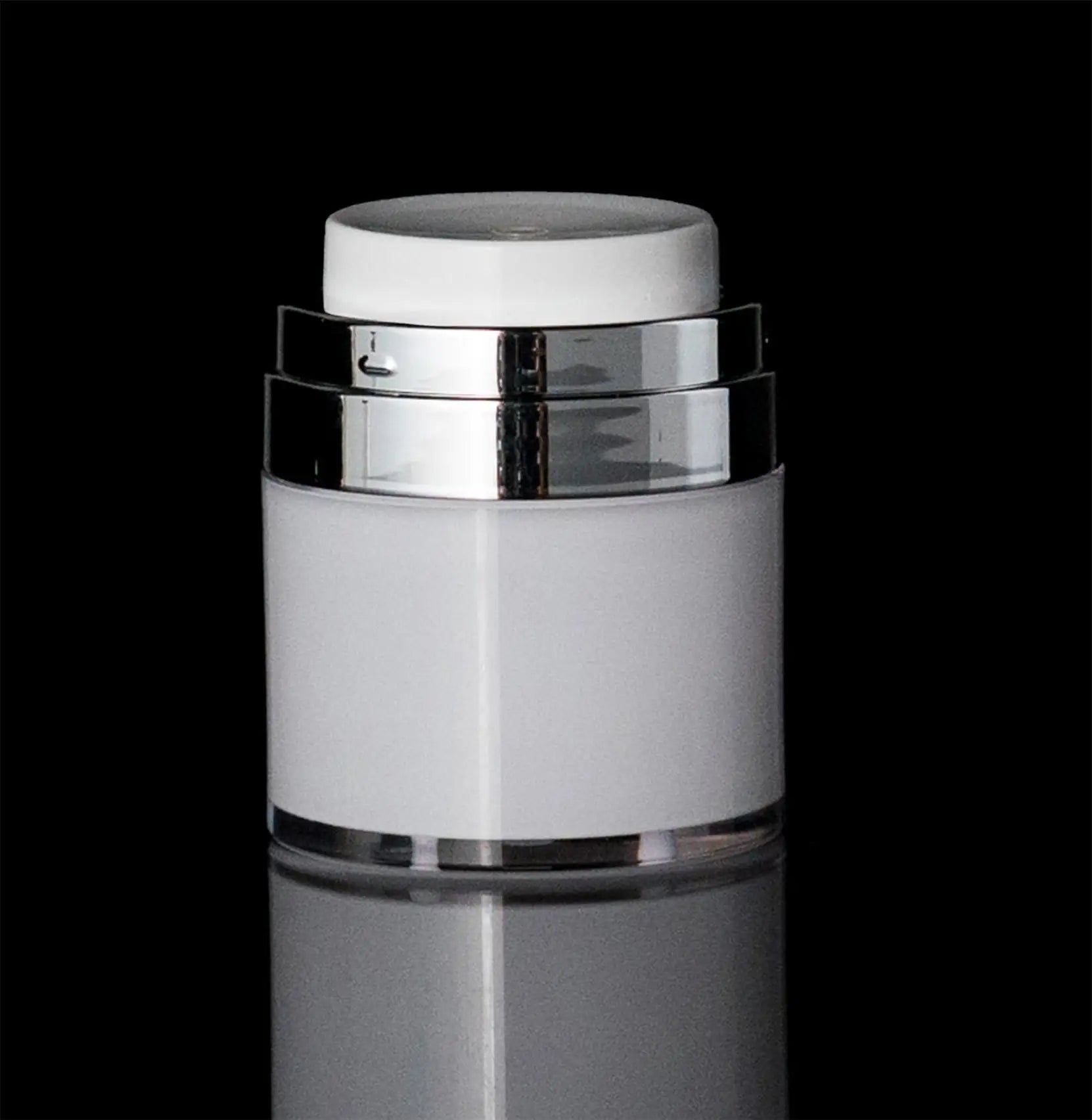 Echo 30 ML Airless Jar With Shiny SIlver Collar - Cosmetic Packaging Now