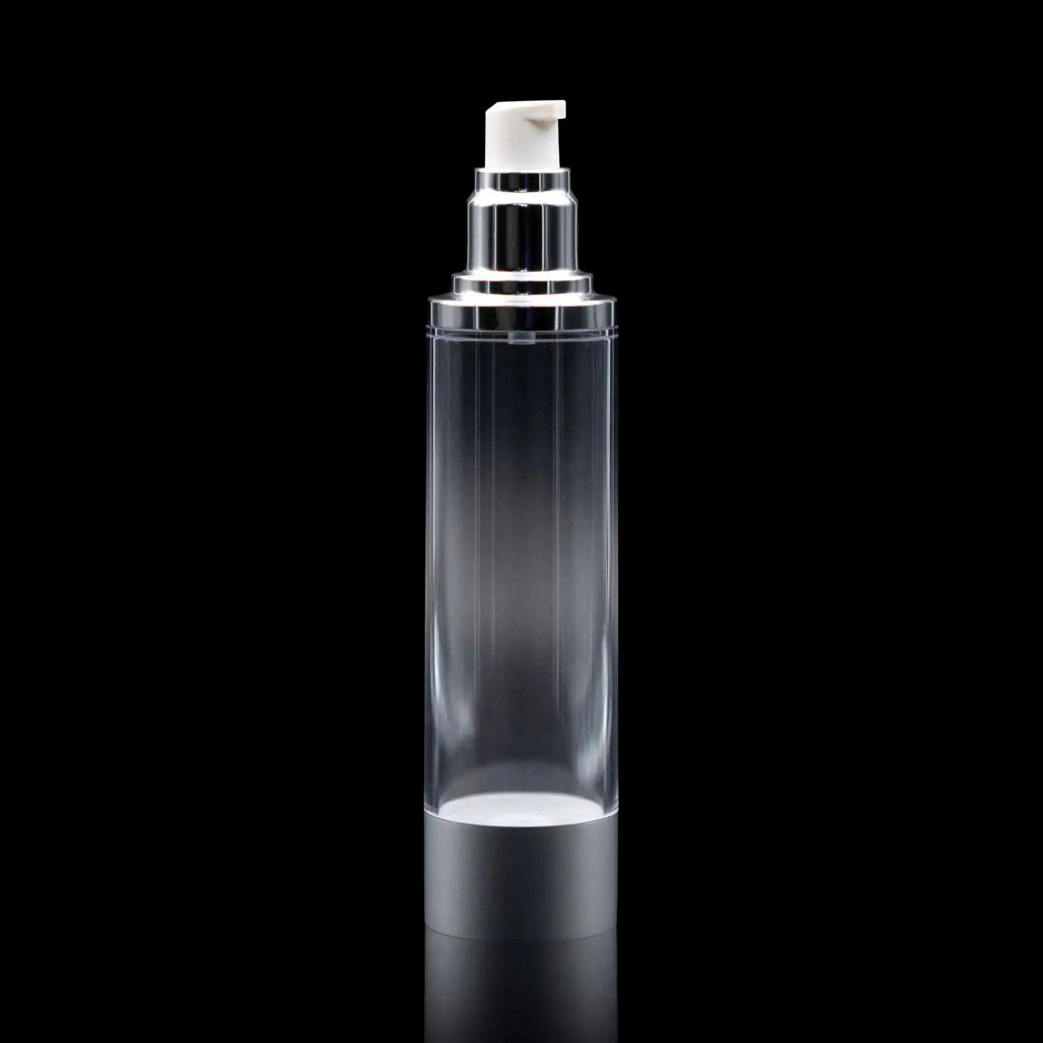 Luxe 100 ML Airless Bottle Matte Silver with Clear Bottle - Cosmetic Packaging Now!