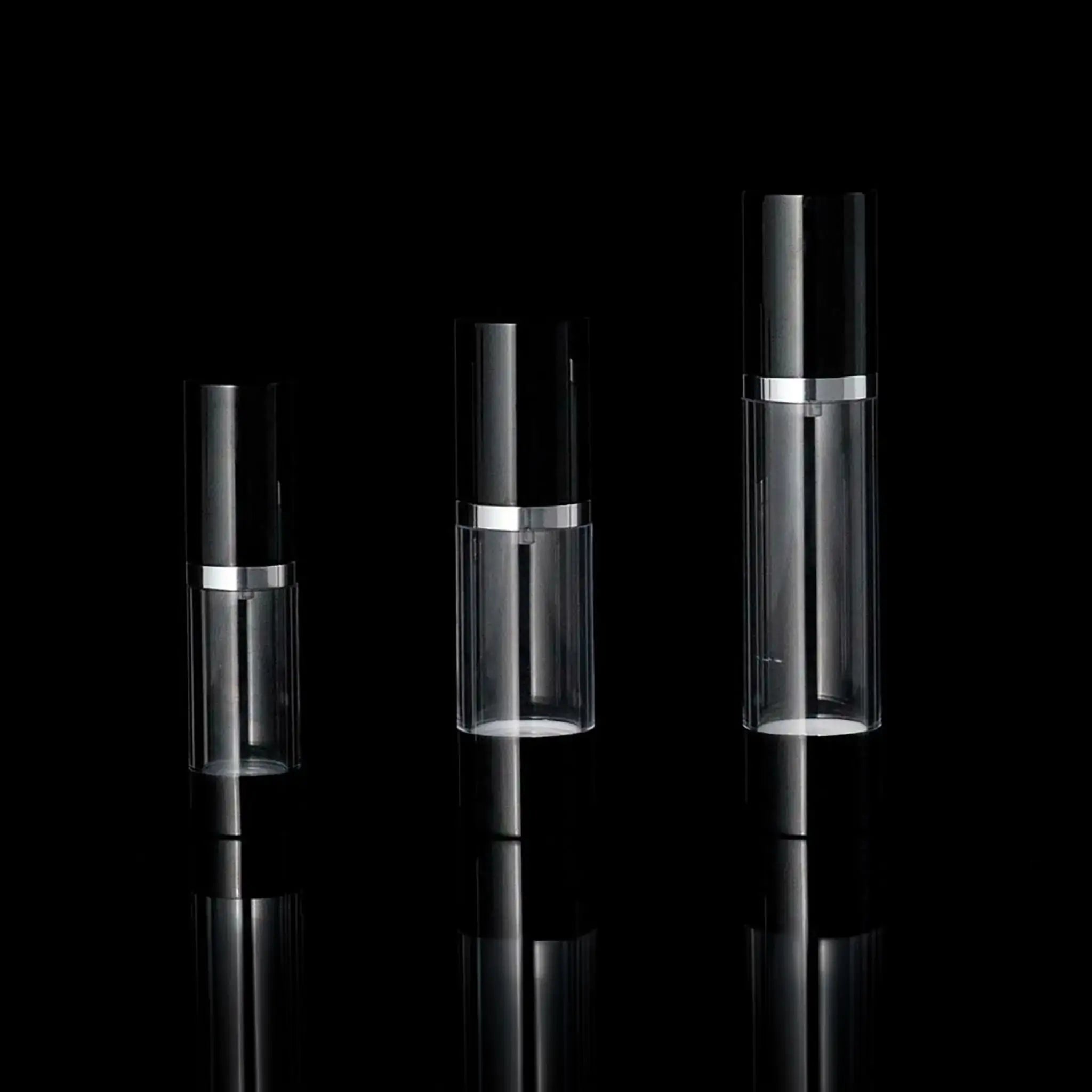 Luxe 15 ML Airless Bottle Glossy Black with Clear Bottle - Cosmetic Packaging Now!